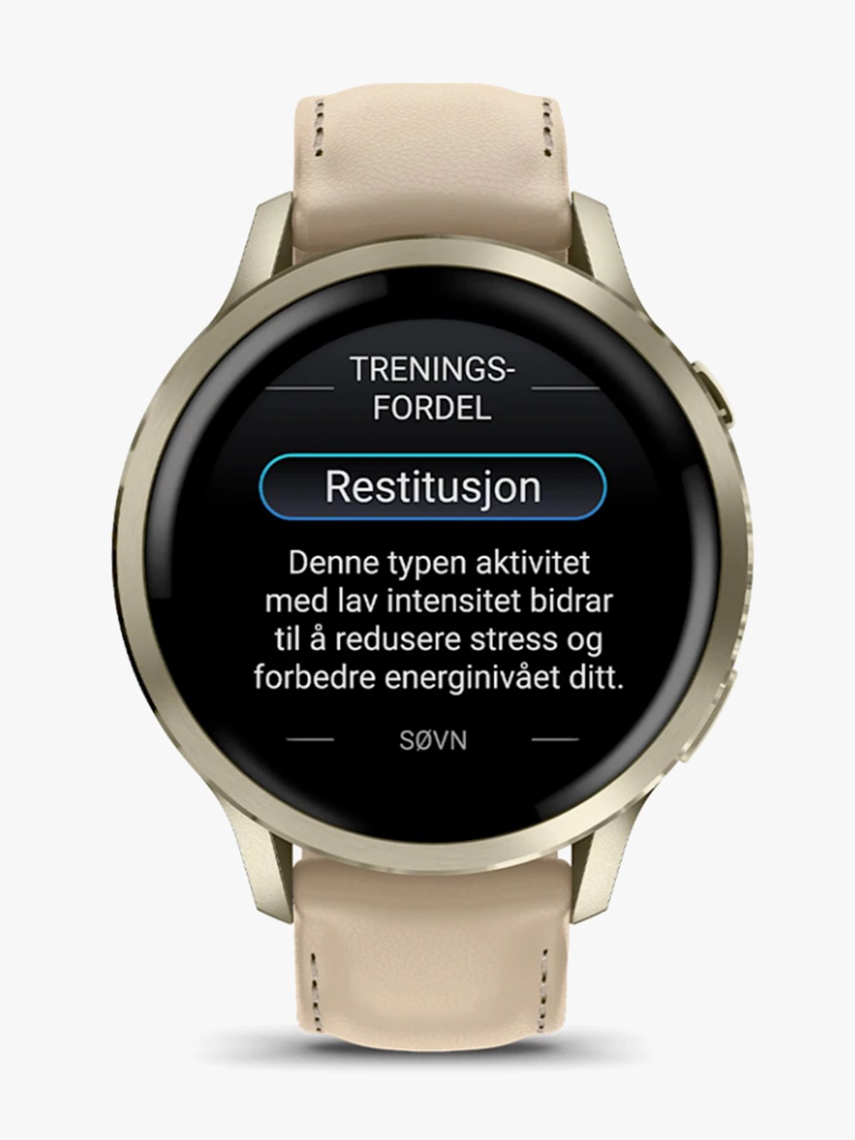 Garmin Venu 4 – 41 mm Lunar Gold med Bone-silikonrem og lys sandfarget skinnrem