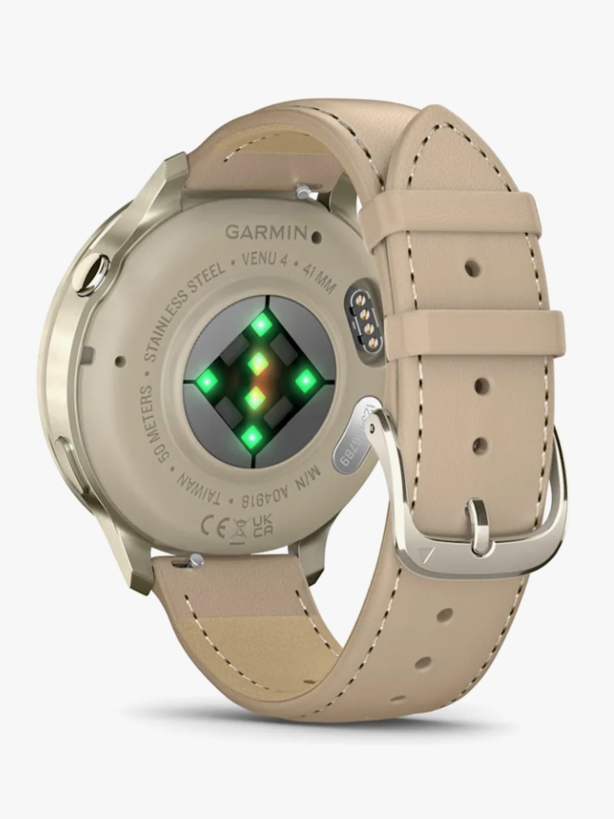 Garmin Venu 4 – 41 mm Lunar Gold med Bone-silikonrem og lys sandfarget skinnrem