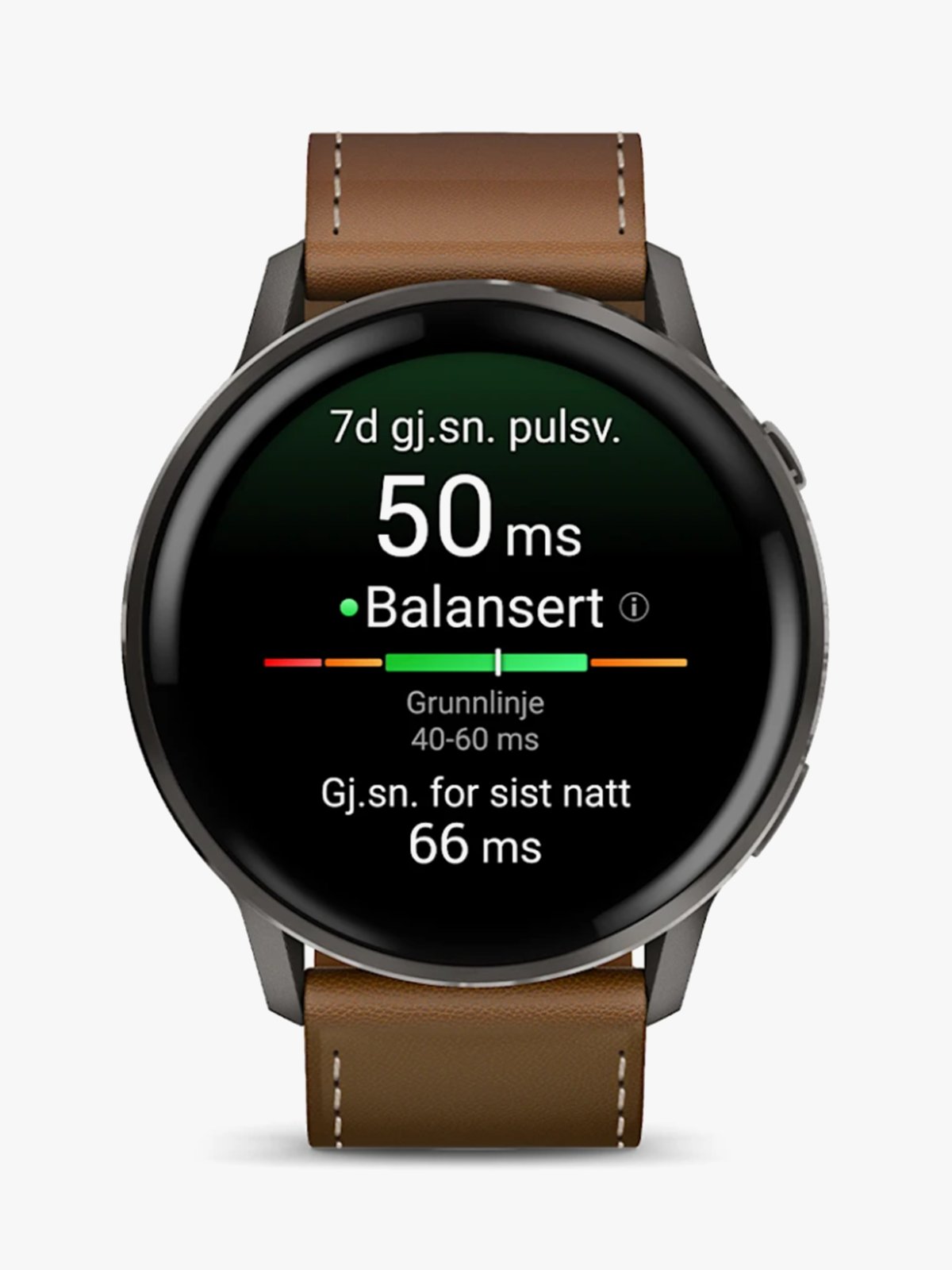 Garmin Venu 4 – 45 mm Skifergrå med sort silikonrem og brun skinnrem