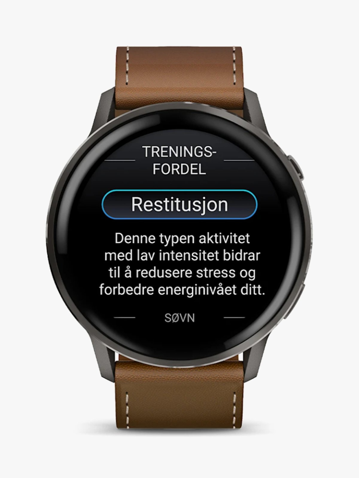 Garmin Venu 4 – 45 mm Skifergrå med sort silikonrem og brun skinnrem