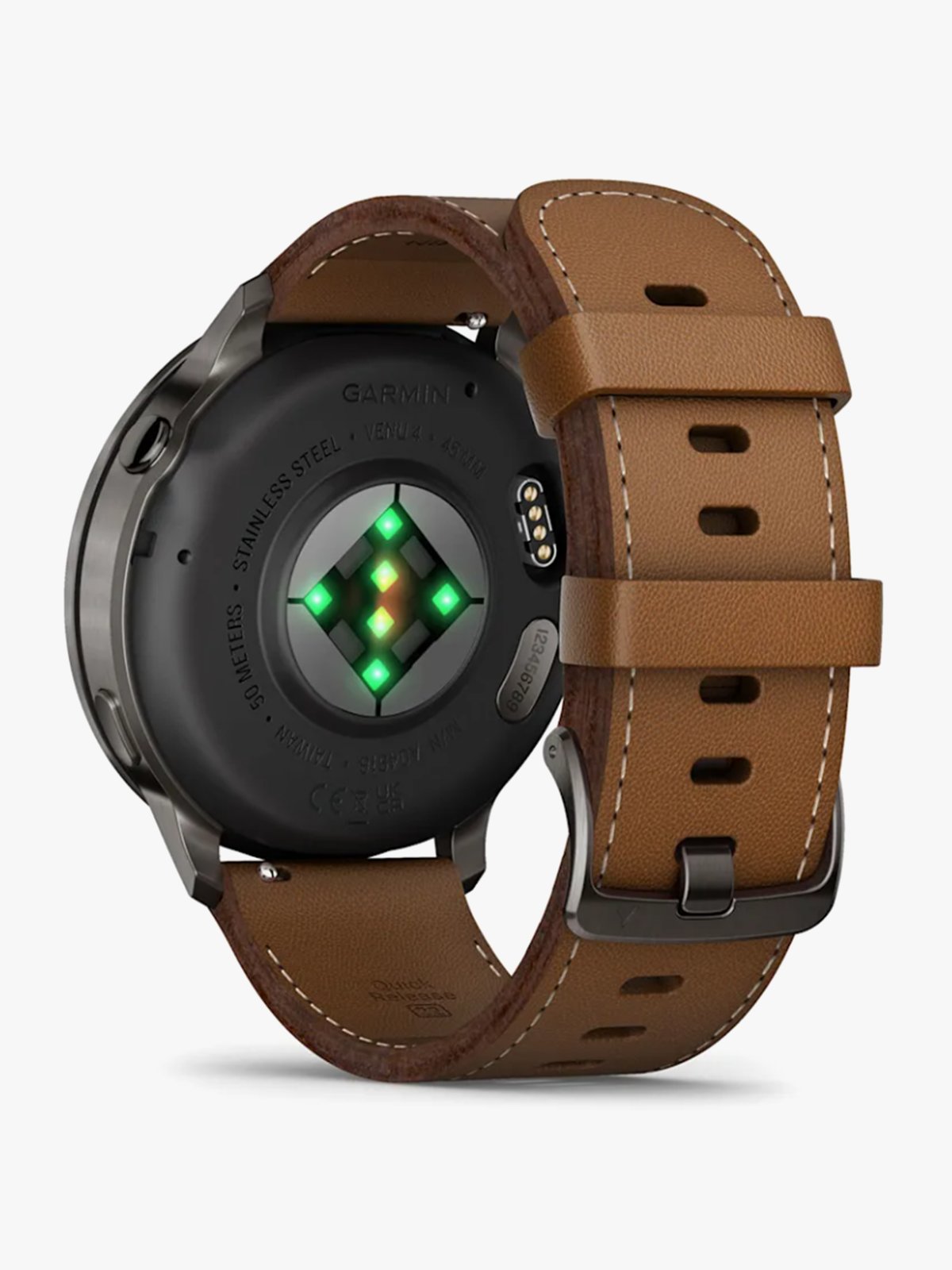 Garmin Venu 4 – 45 mm Skifergrå med sort silikonrem og brun skinnrem