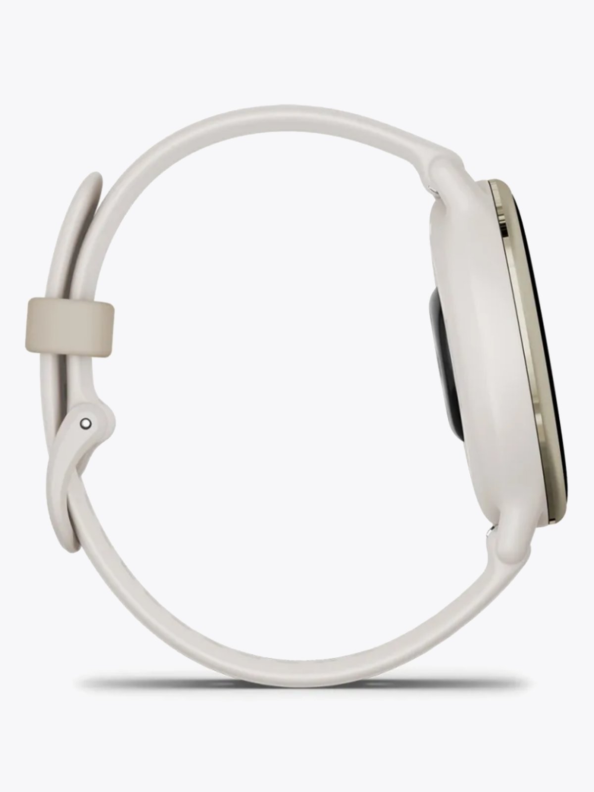 Garmin Vivoactive 5 Aluminiumsramme i fargen Cream Gold med elfenbensfarget urkasse og silikonrem