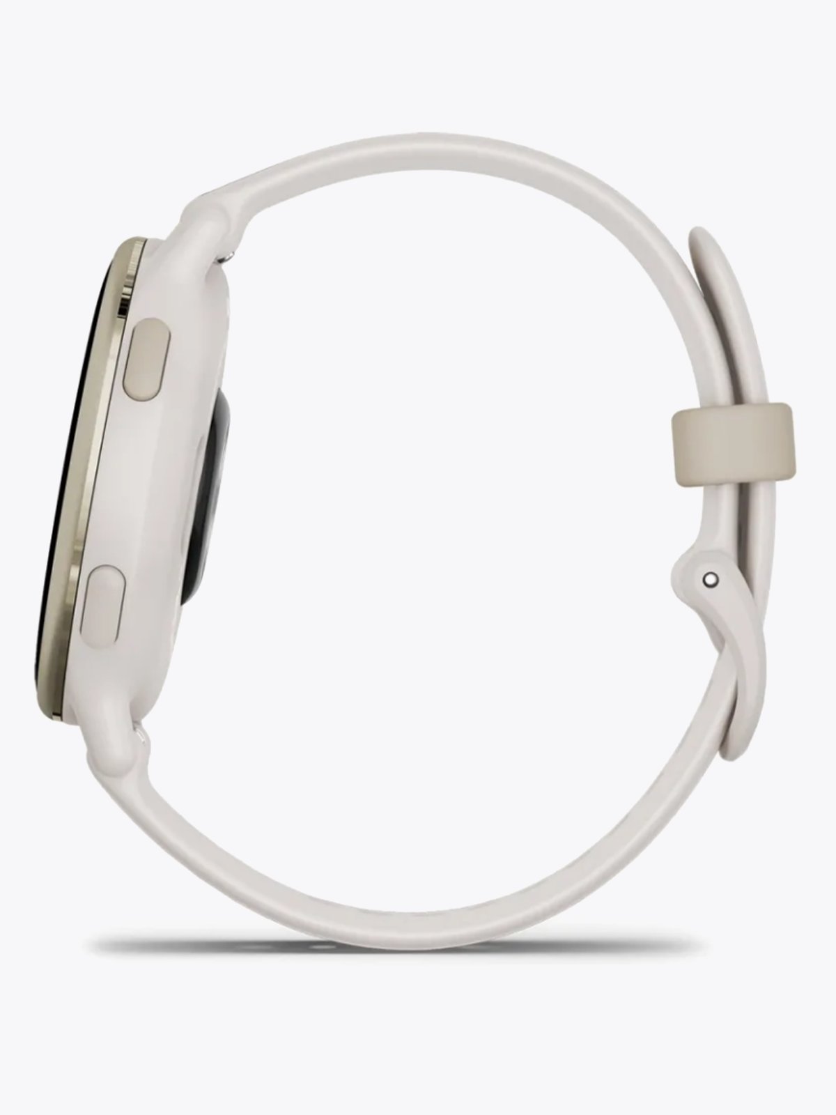 Garmin Vivoactive 5 Aluminiumsramme i fargen Cream Gold med elfenbensfarget urkasse og silikonrem