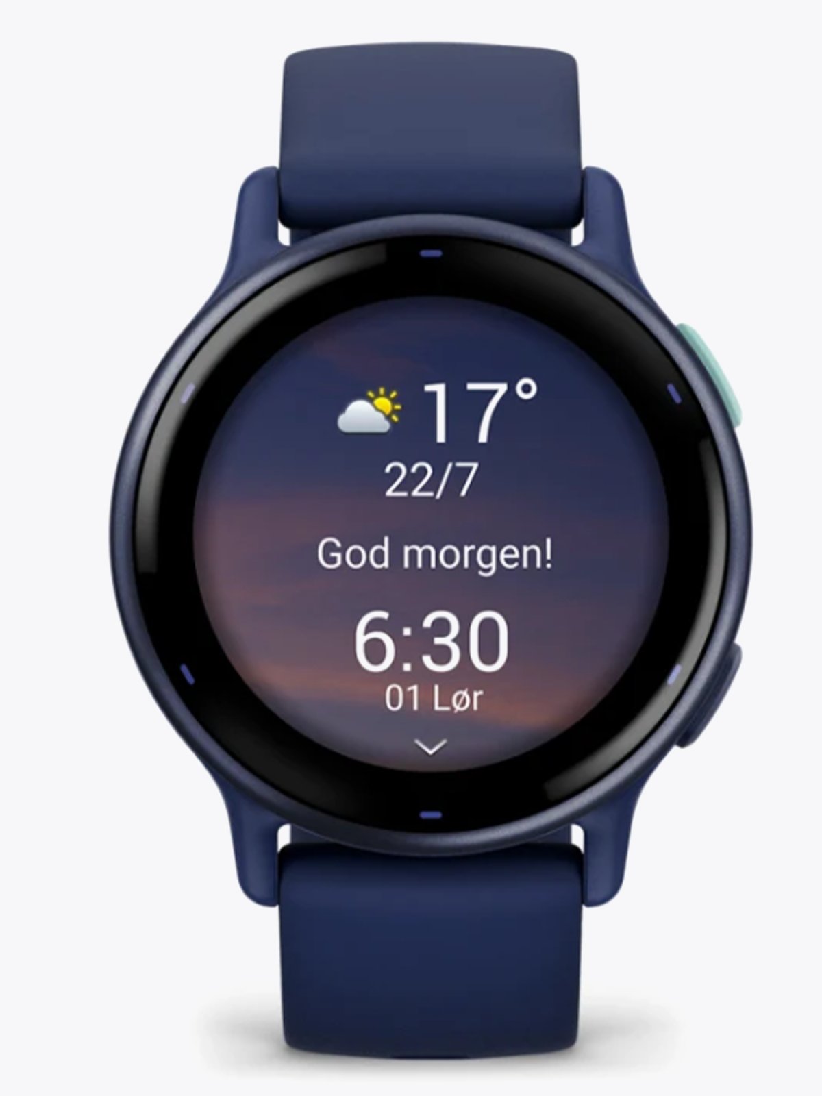 Garmin Vivoactive 5 Aluminiumsramme: Metallisk marineblå / Urkasse og silikonrem: Marineblå