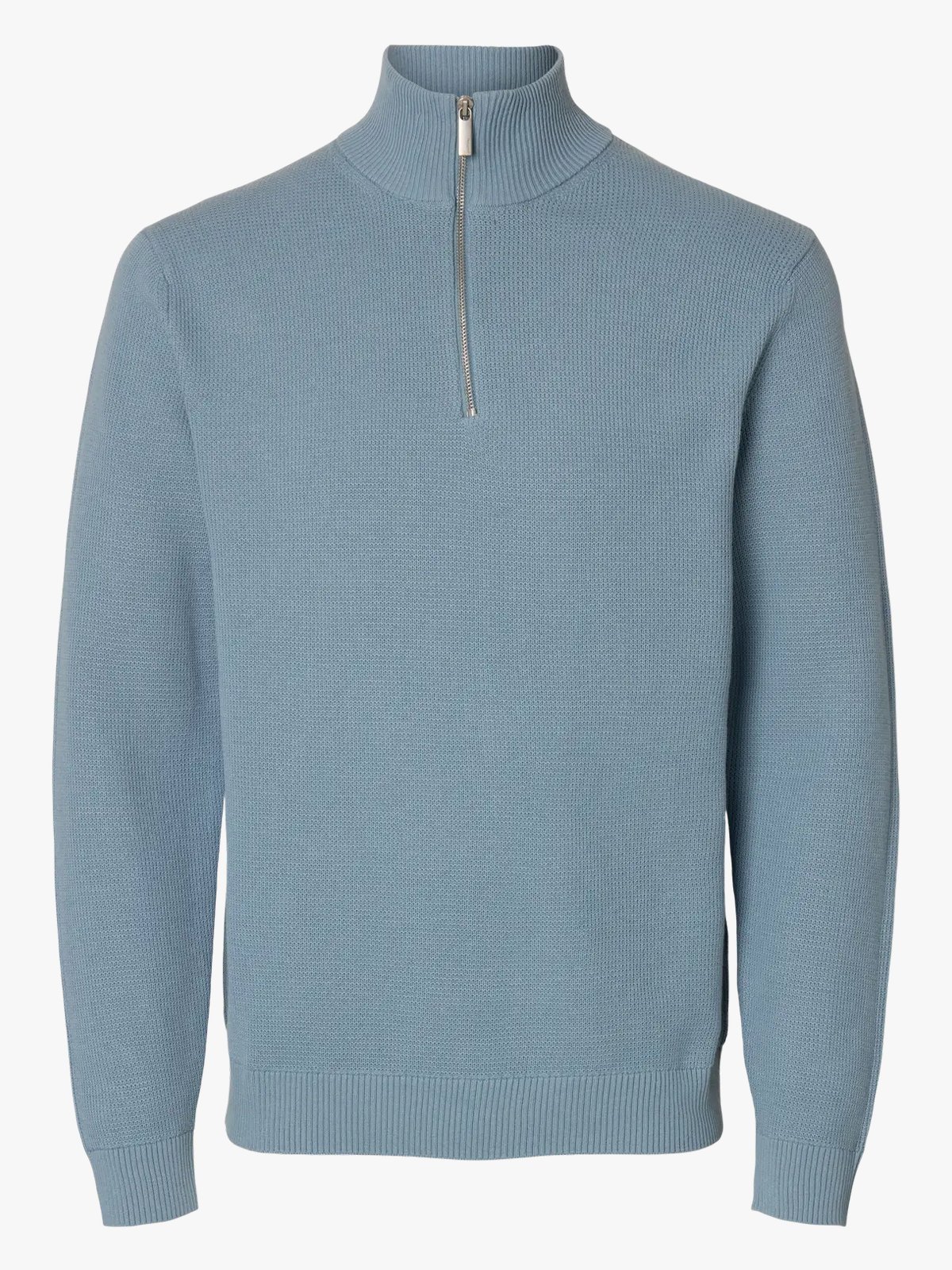 Selected Homme Dane Long Sleeve Knit Structure Half Zip Dusty Blue