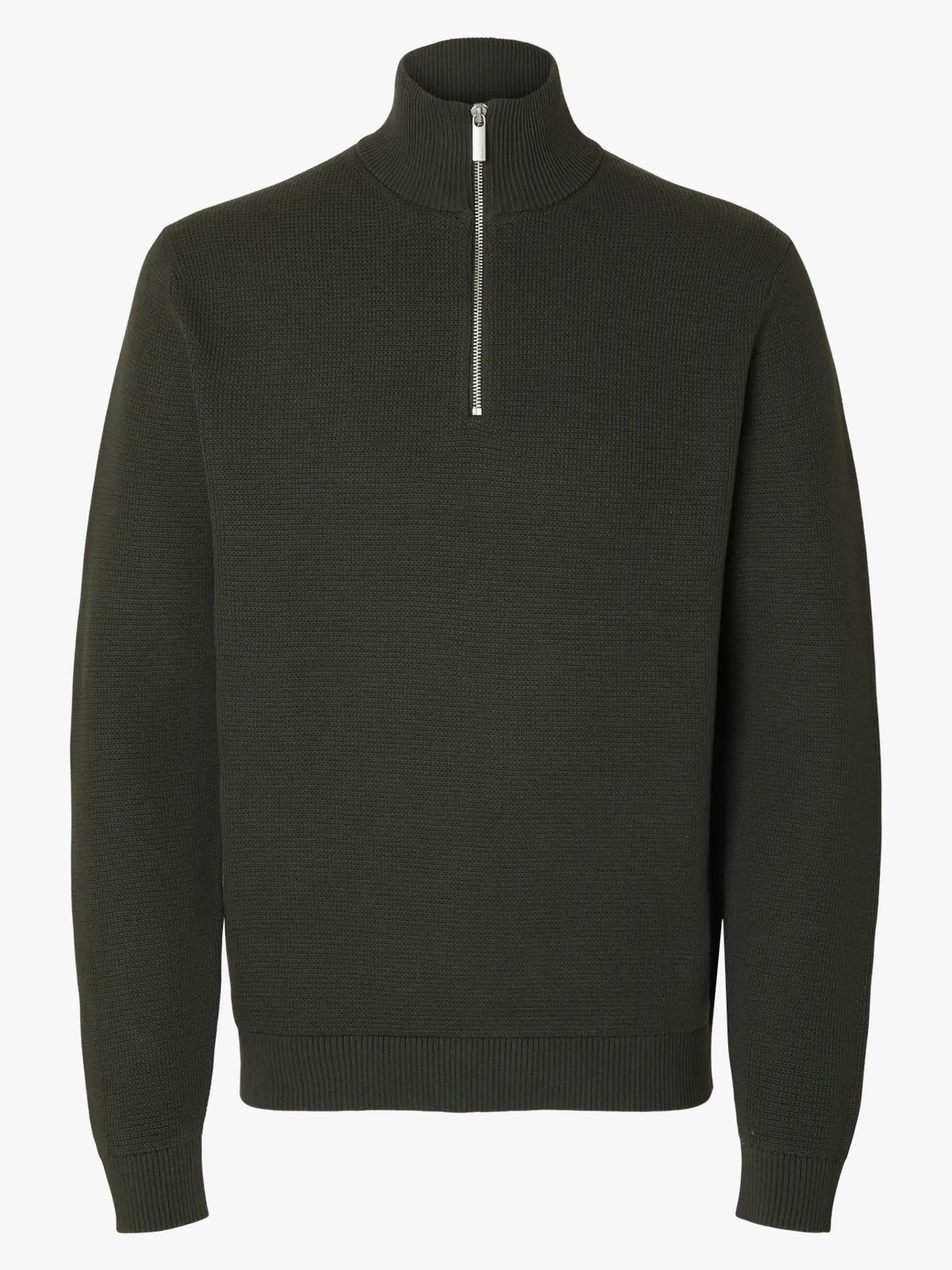 Selected Homme Dane Long Sleeve Knit Structure Half Zip Deep Forest
