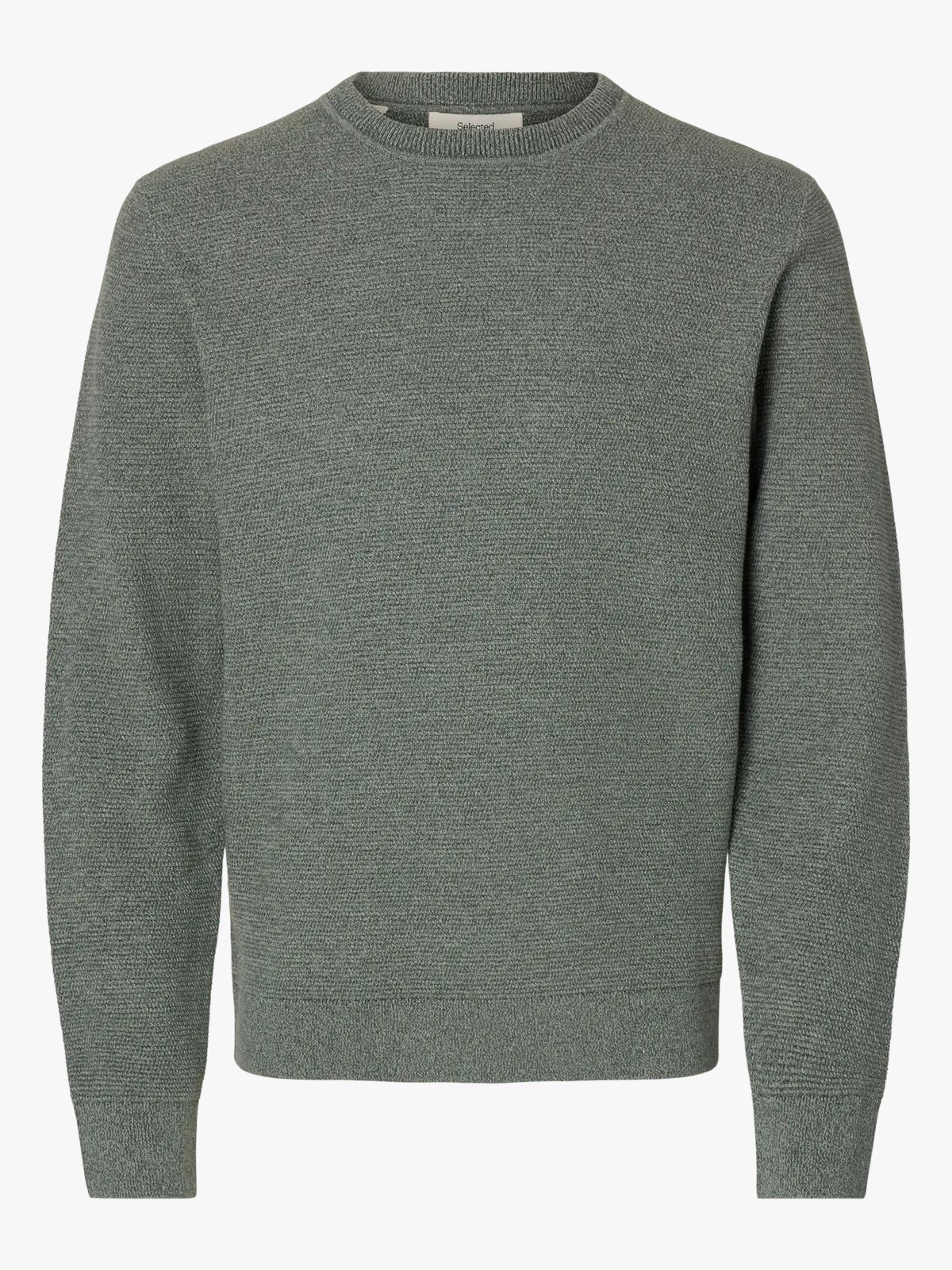 Selected Homme Ross Long Sleeve Knit Structure Crew Neck Balsam Green Aqua Gray