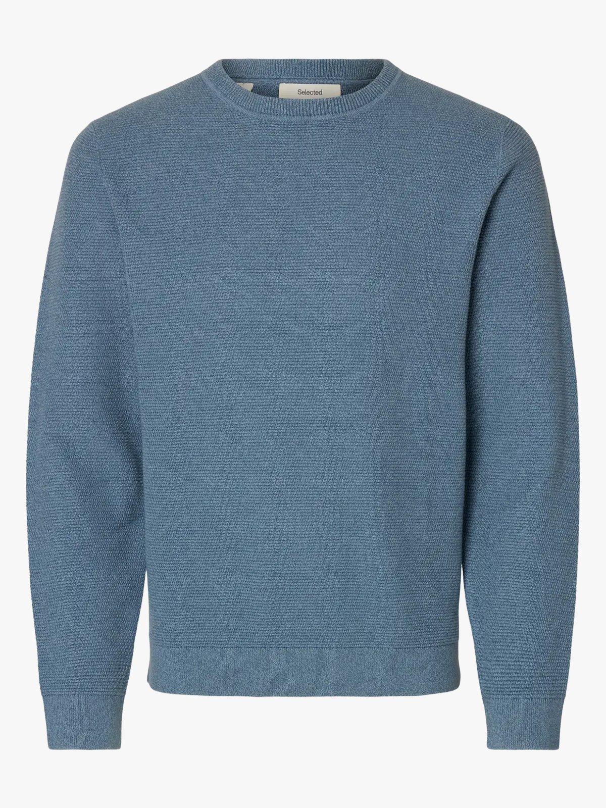 Selected Homme Ross Long Sleeve Knit Structure Crew Neck Blue Mirage Dusty Blue