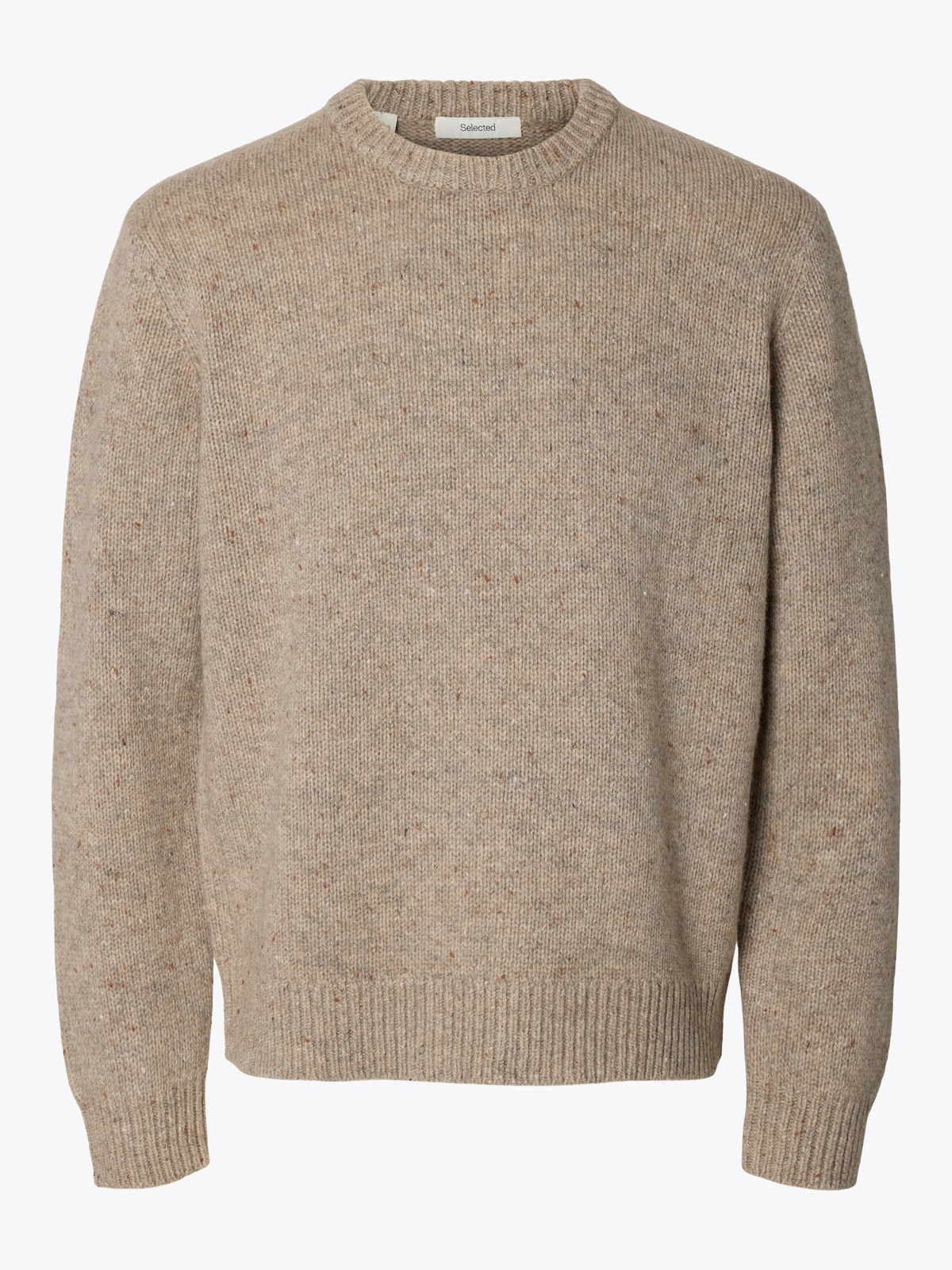 Selected Homme Cody Long Sleeve Knit Crew Neck Oatmeal Neps