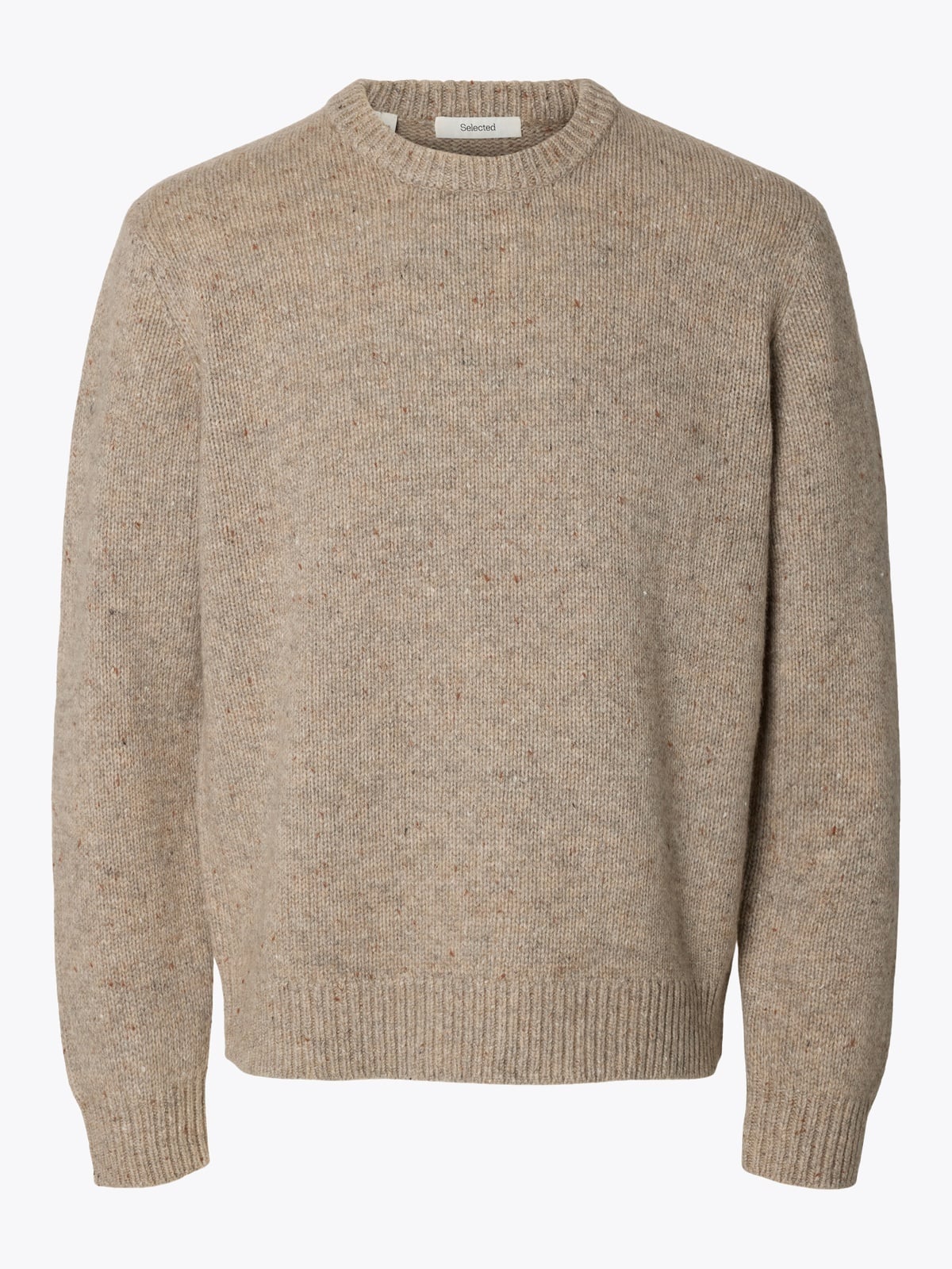 Selected Homme Cody Long Sleeve Knit Crew Neck Oatmeal Neps