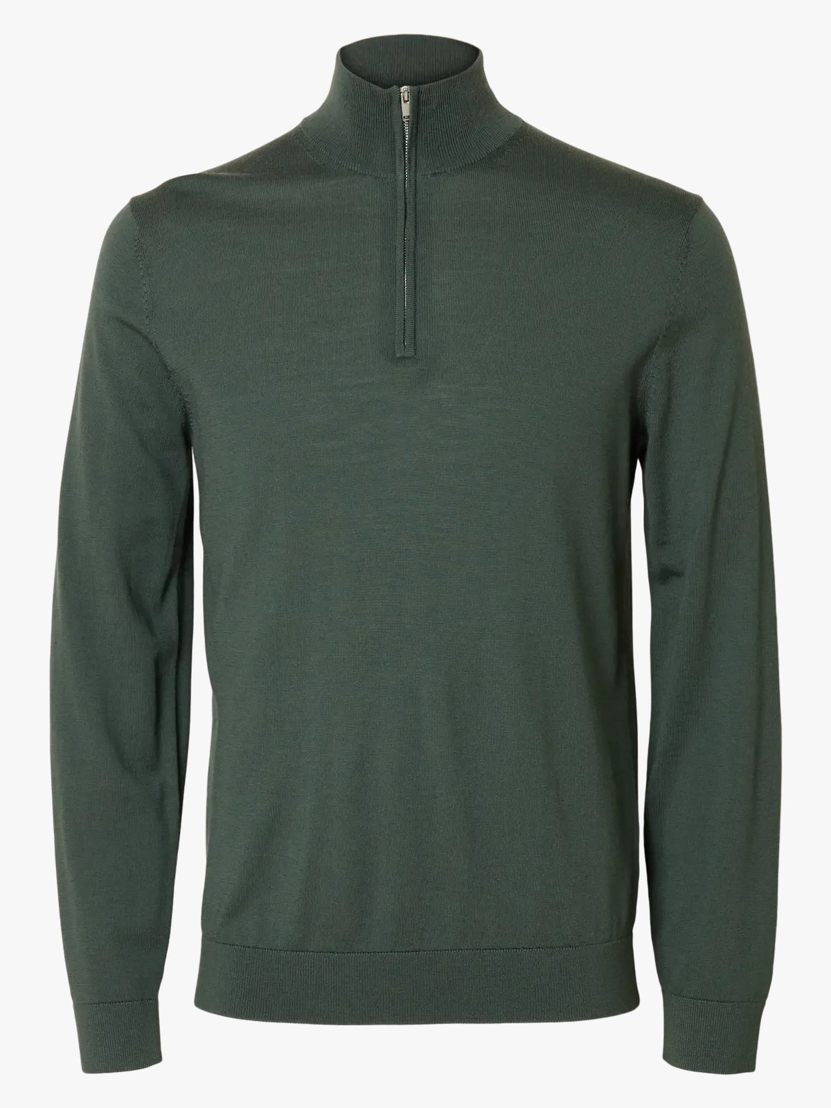 Selected Homme Tray Long Sleeve Knit Merino Half Zip Deep Forest