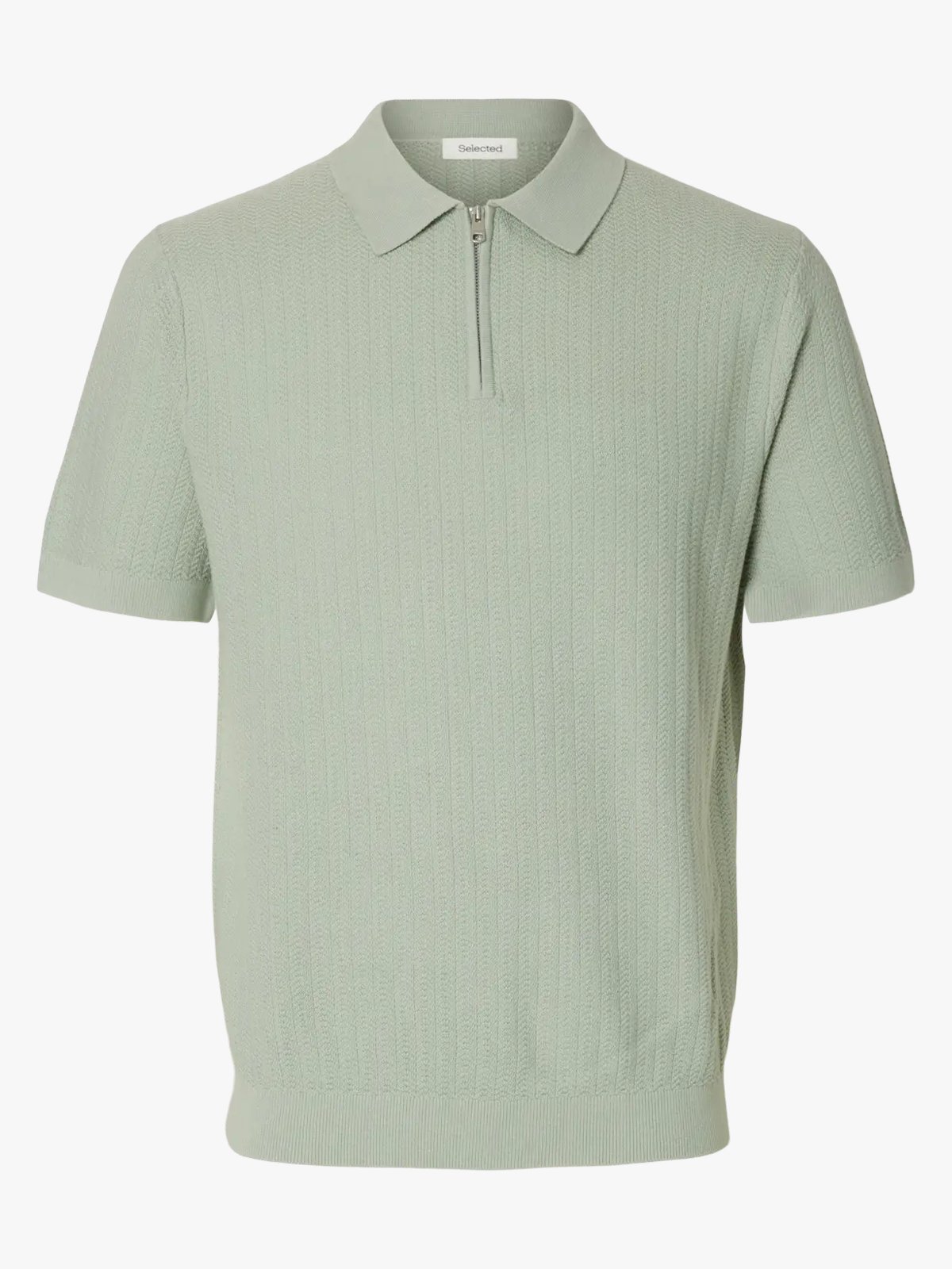 Selected Homme Cran Short Sleeve Knit Structure Zip Polo Aqua Gray