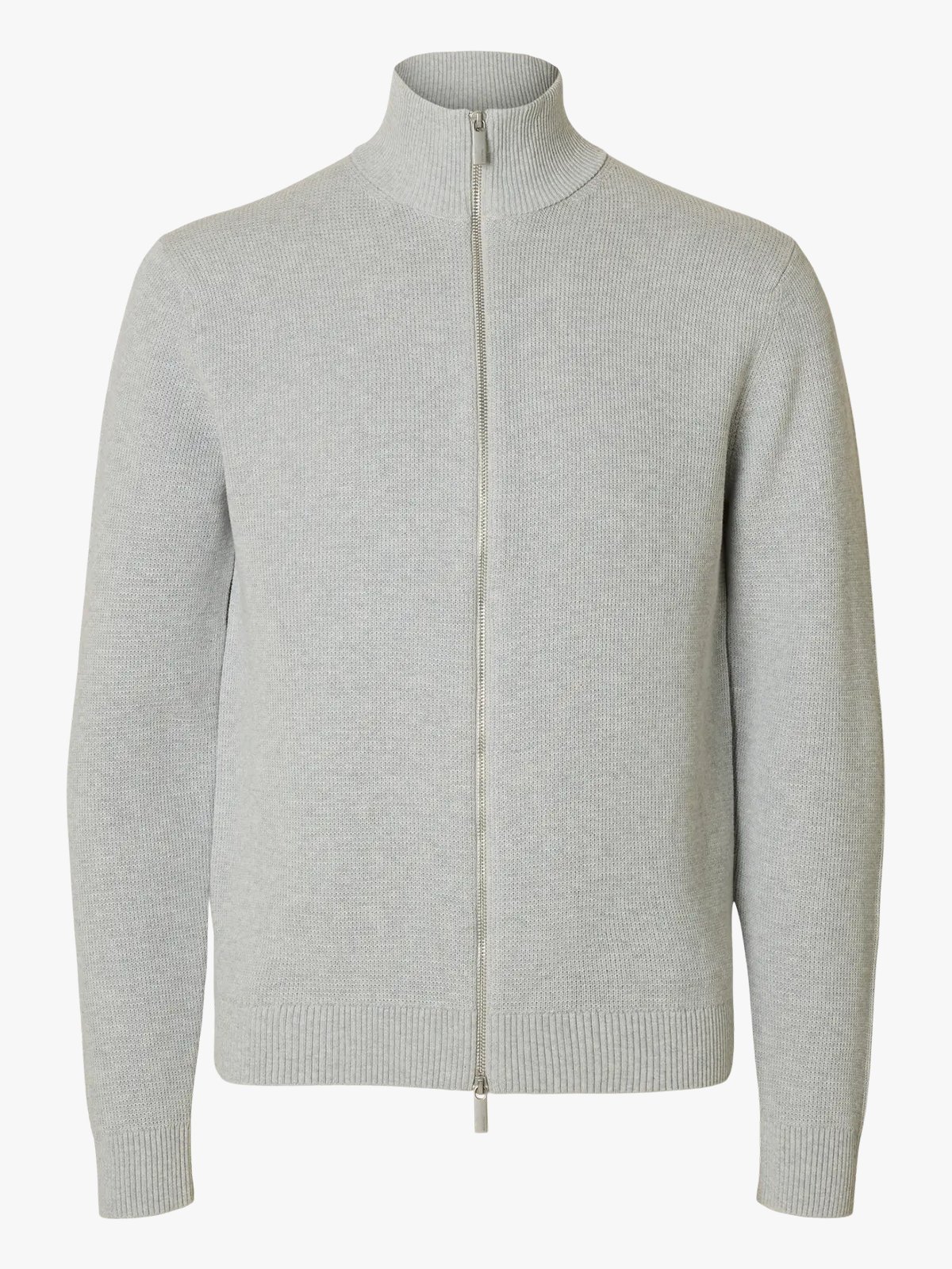 Selected Homme Dane Long Sleeve Knit Structure Full Zip Light Grey Melange