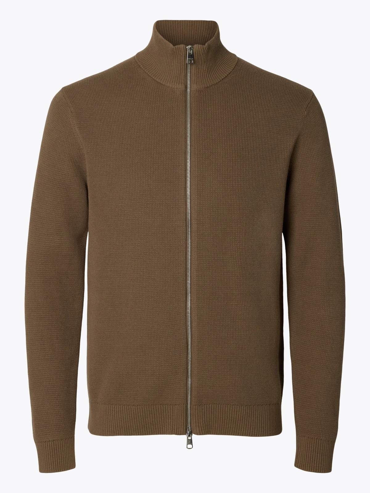 Selected Homme Dane Long Sleeve Knit Structure Full Zip Morel