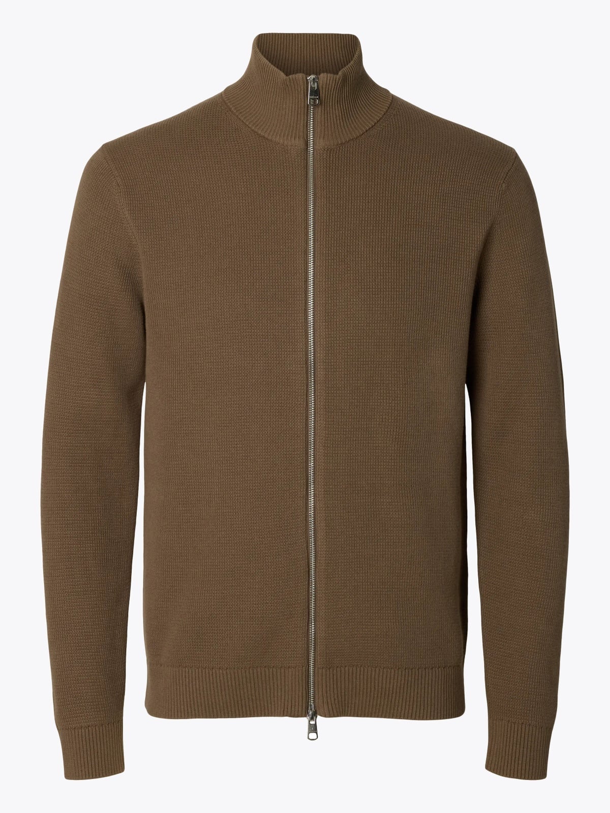 Selected Homme Dane Long Sleeve Knit Structure Full Zip Morel