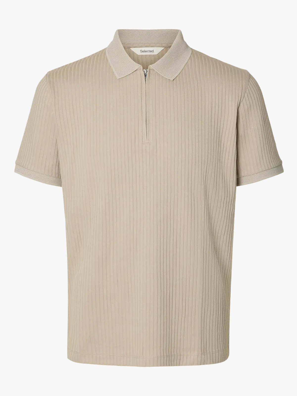 Selected Homme Fave Structure Short Sleeve Polo Oatmeal