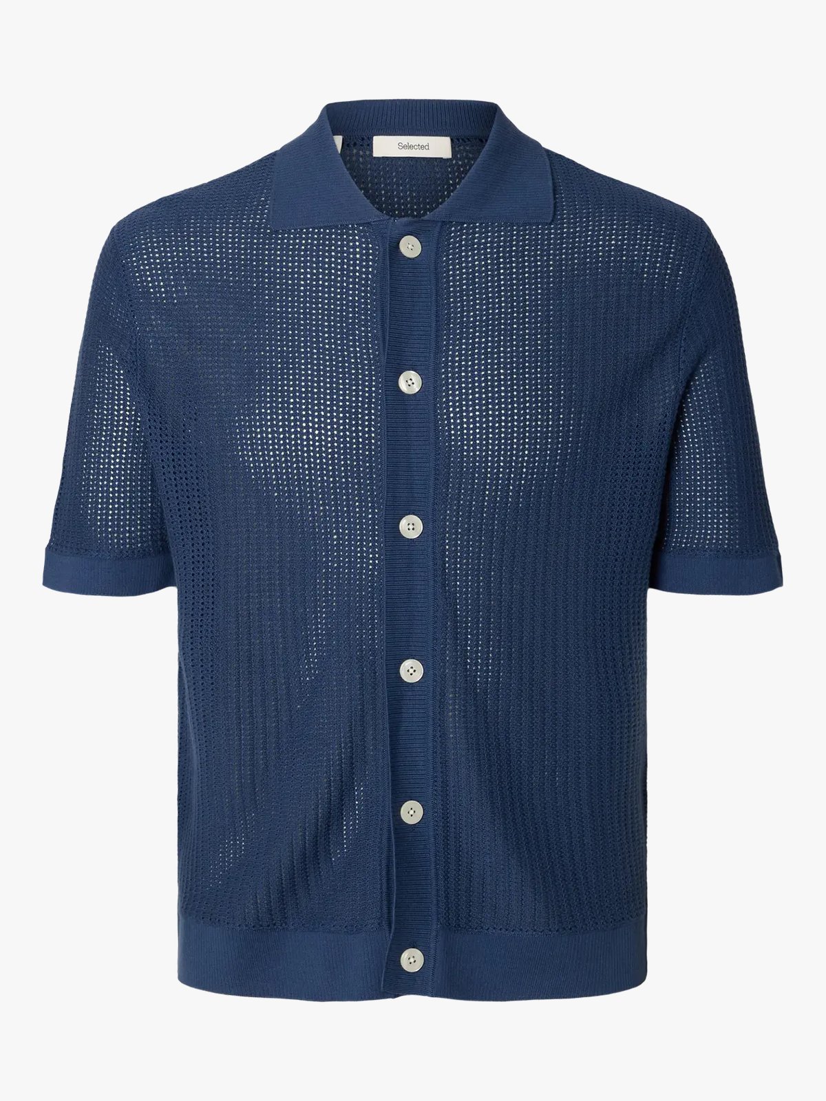 Selected Homme Shane Short Sleeve Open Structure Polo Cardigan Sargasso Sea