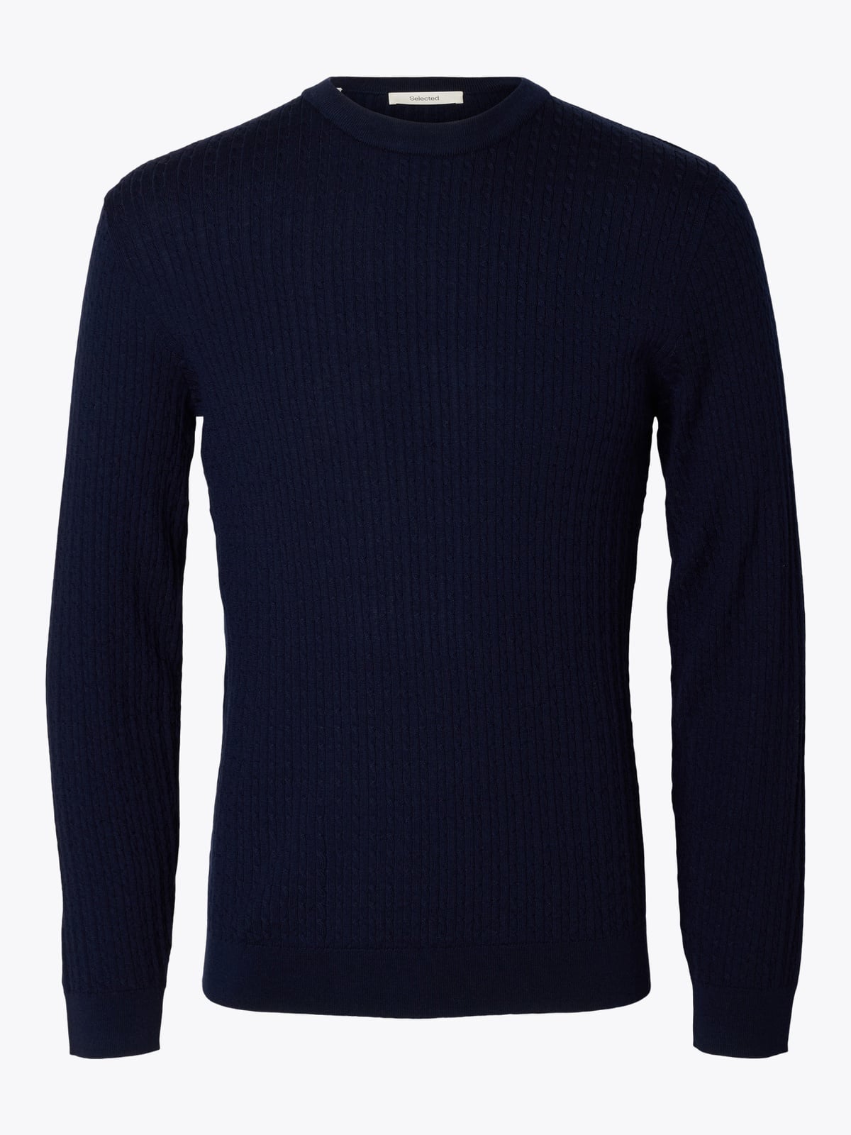 Selected Homme Tray Long Sleeve Knit Merino Cable Crew Navy Blazer