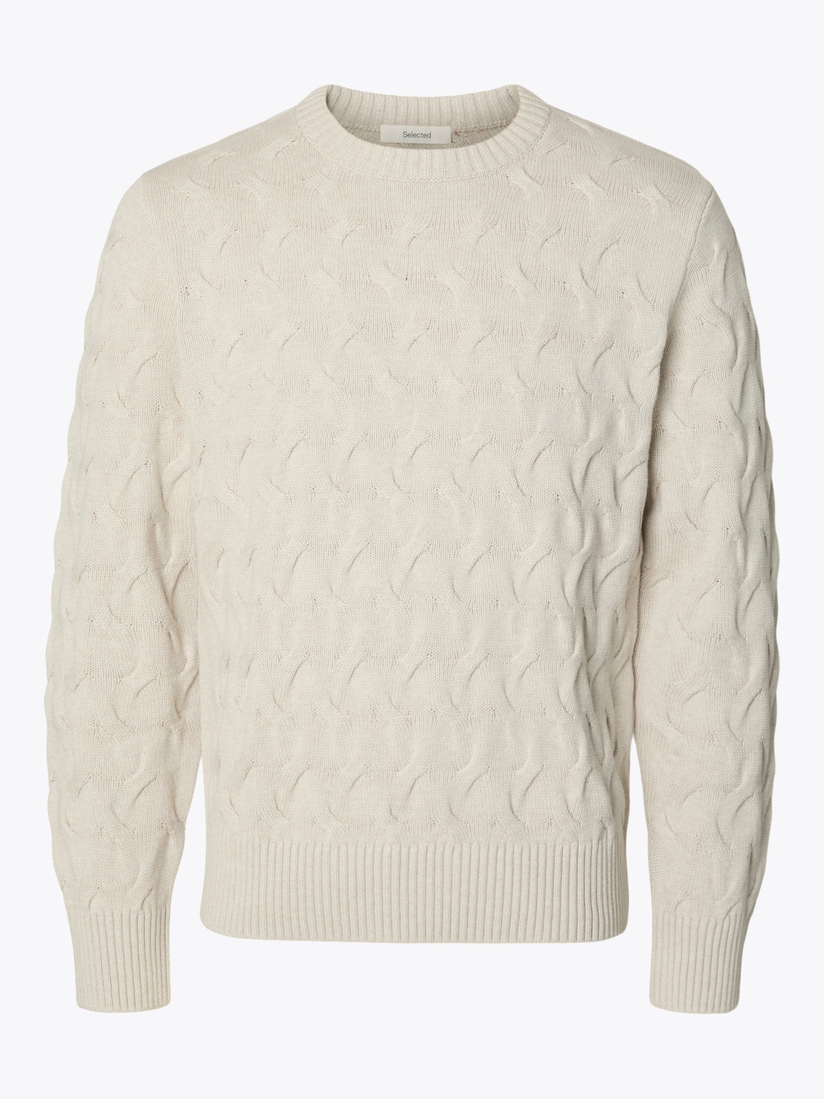 Selected Homme Carlos Long Sleeve Cable Crew Neck Silver Birch Melange