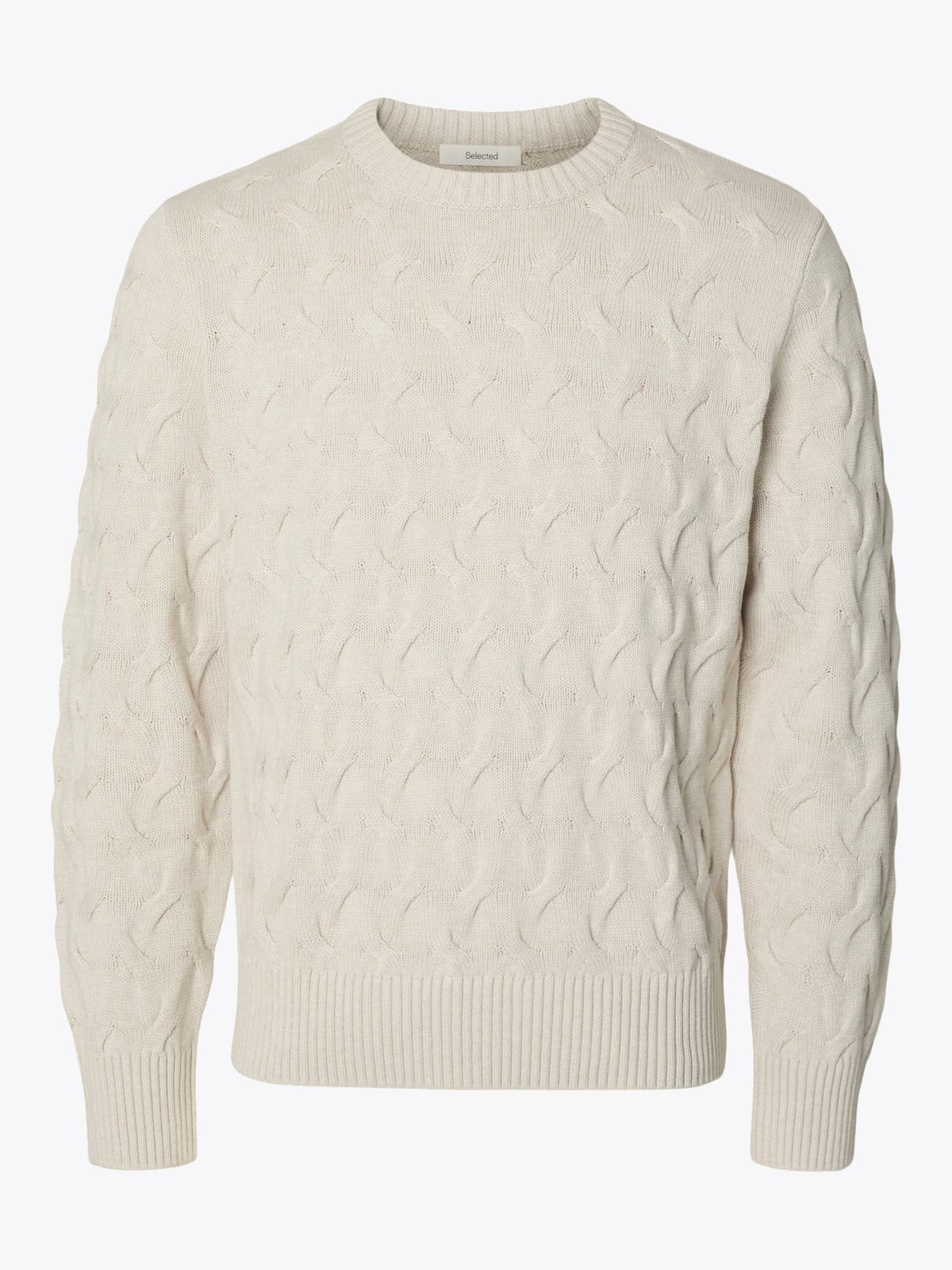 Selected Homme Carlos Long Sleeve Cable Crew Neck Silver Birch Melange