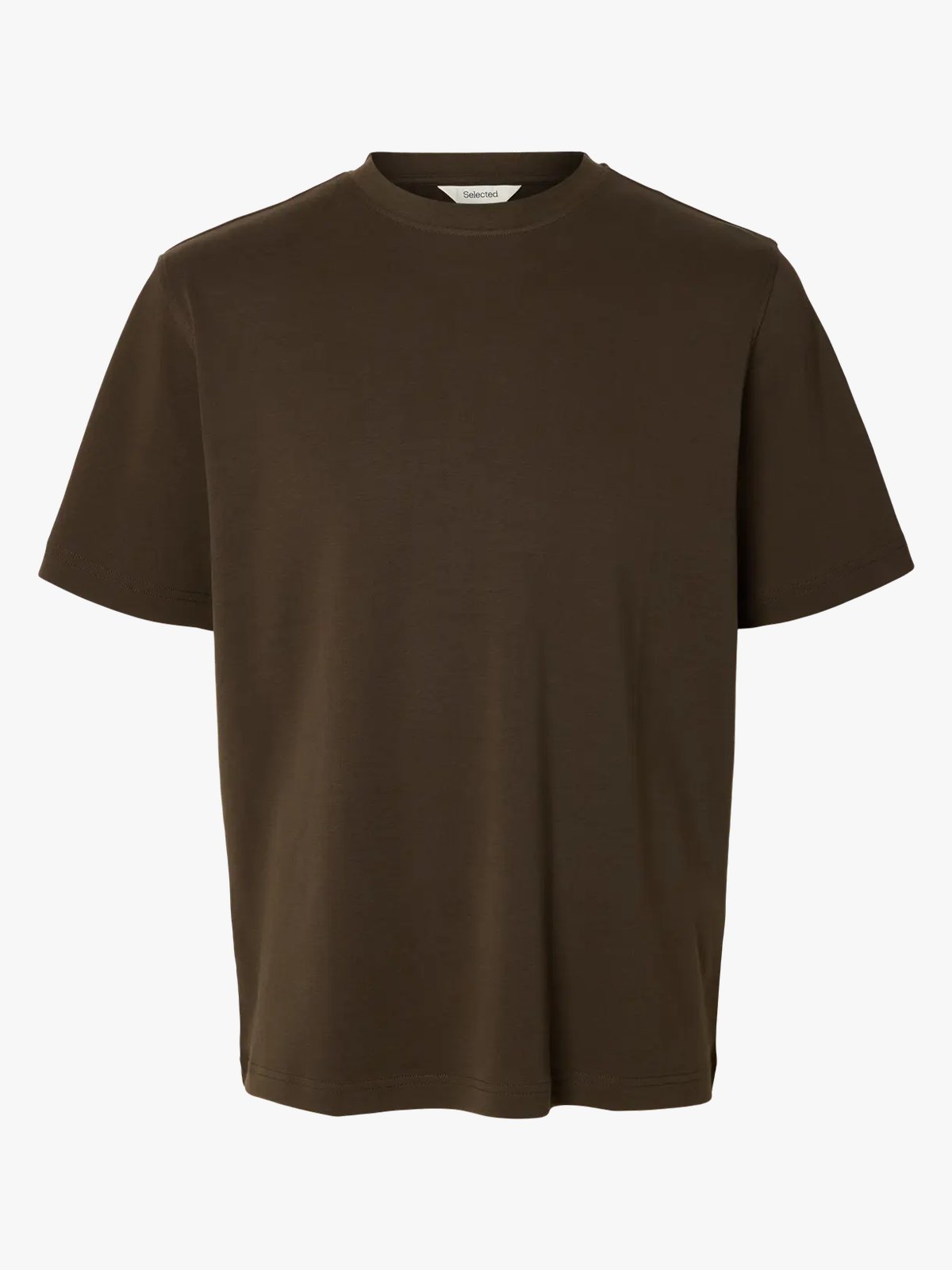 Selected Homme Taj Mid Weight Peach Short Sleeve O-Neck Tee Turkish Coffee