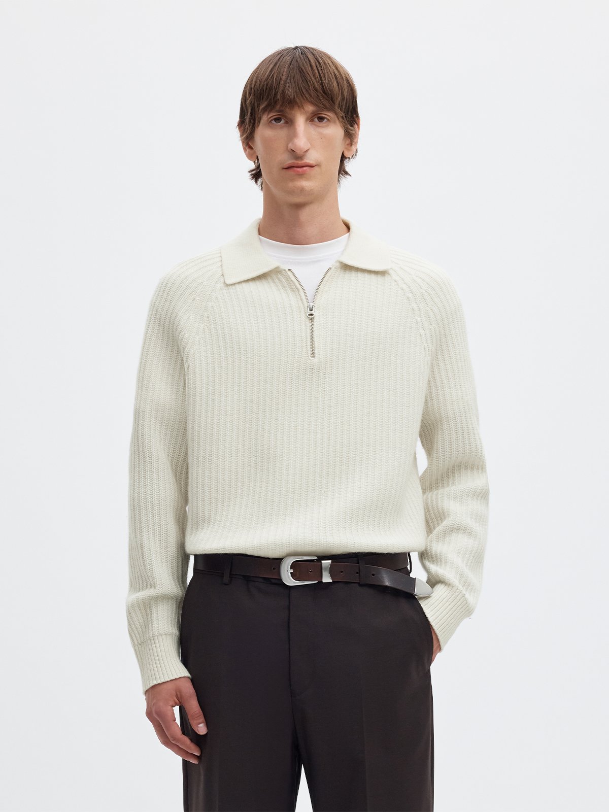 Selected Homme Ben Long Sleeve Knit Half Zip Polo Egret