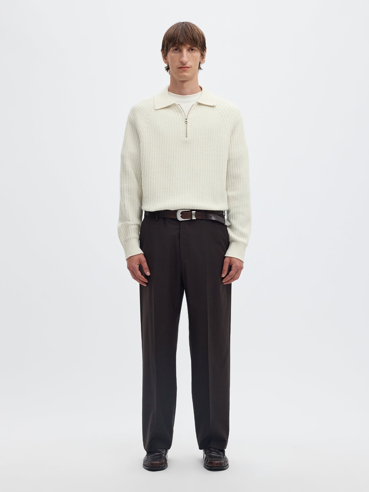 Selected Homme Ben Long Sleeve Knit Half Zip Polo Egret