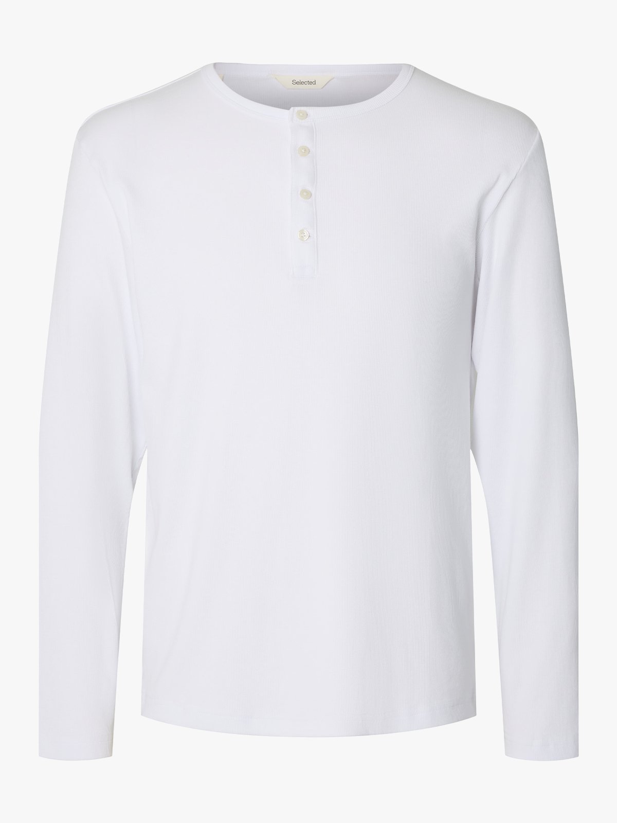 Selected Homme Austin Rib Long Sleeve Henley Tee Bright White