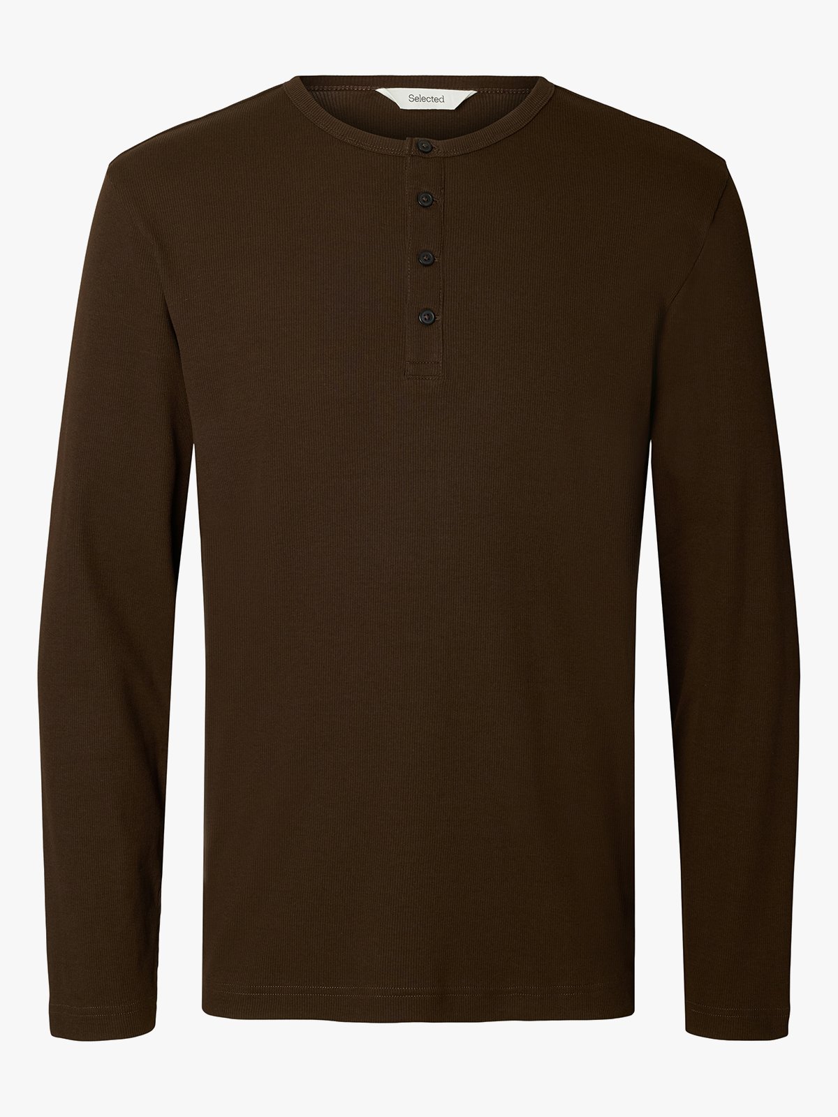 Selected Homme Austin Rib Long Sleeve Henley Tee Demitasse