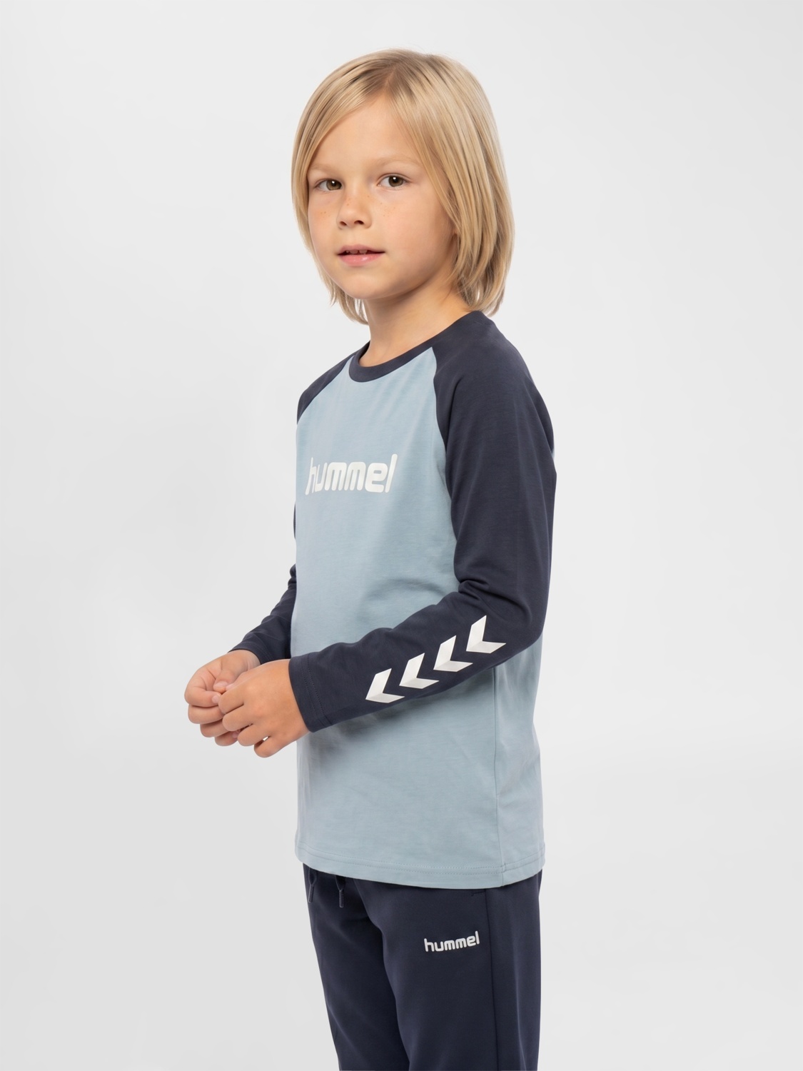 Hummel Junior Logo T-Shirt Long Sleeve Dusty Blue