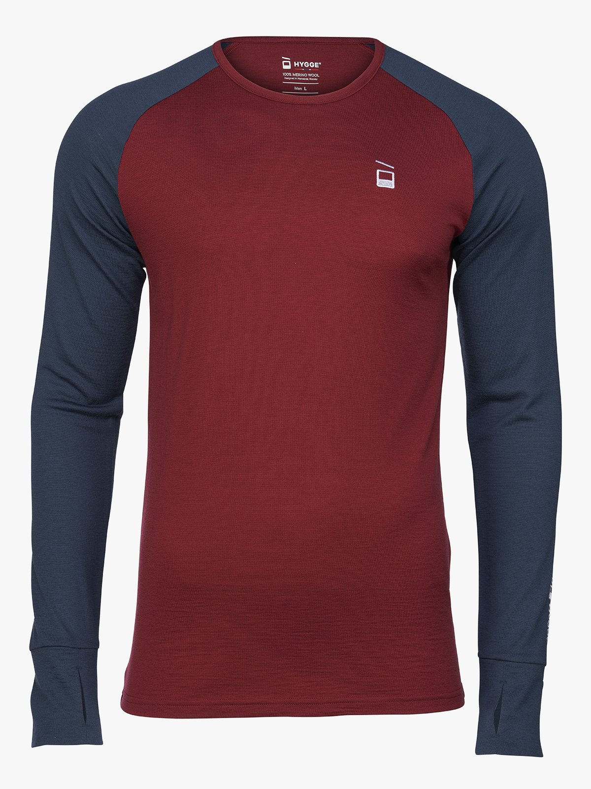 Hygge Men's Hyggewool 180 Crew Neck Burgundy / Navy