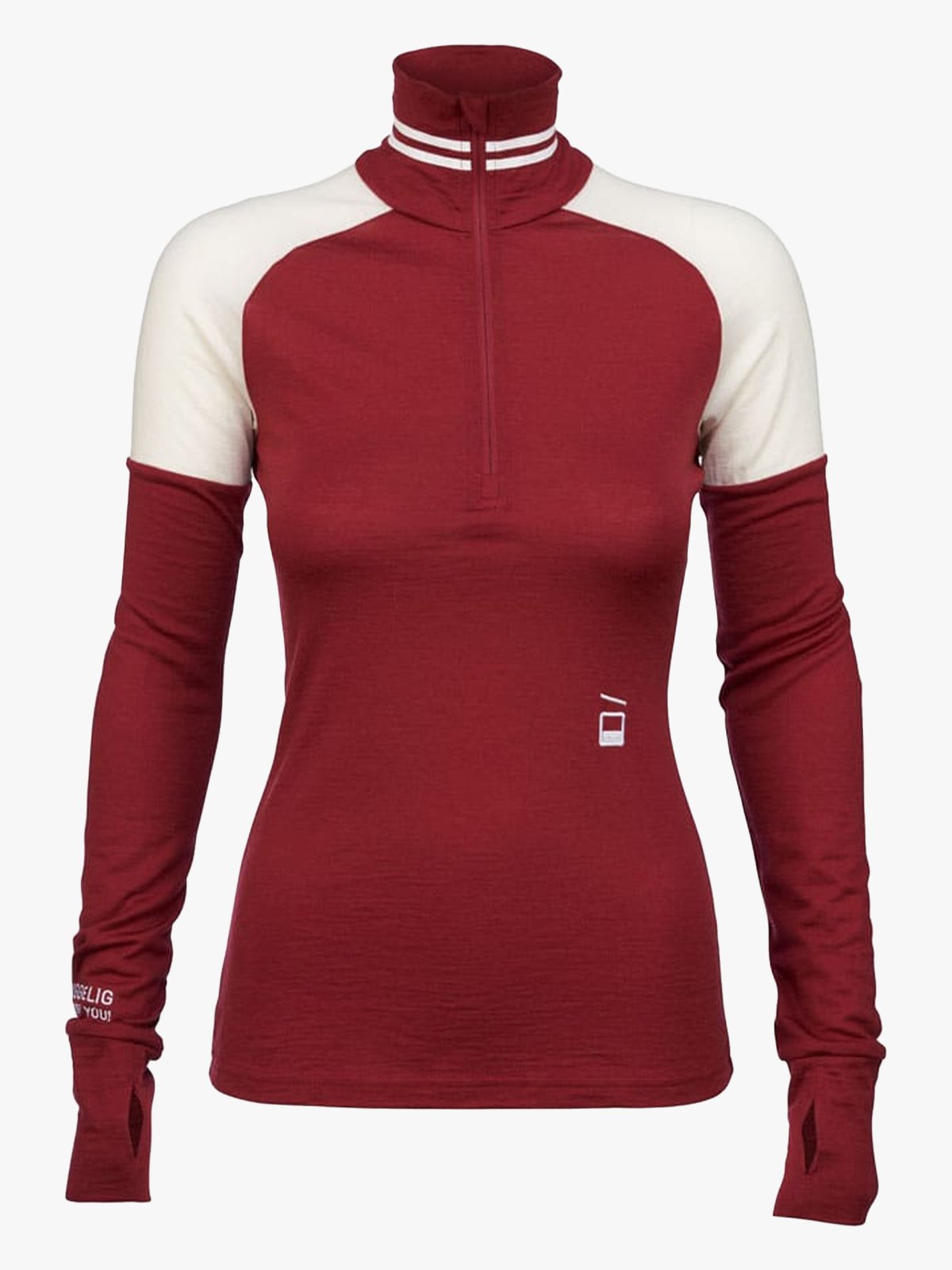 Hygge Women's Hyggewool 180 Zip Neck Burgundy / White