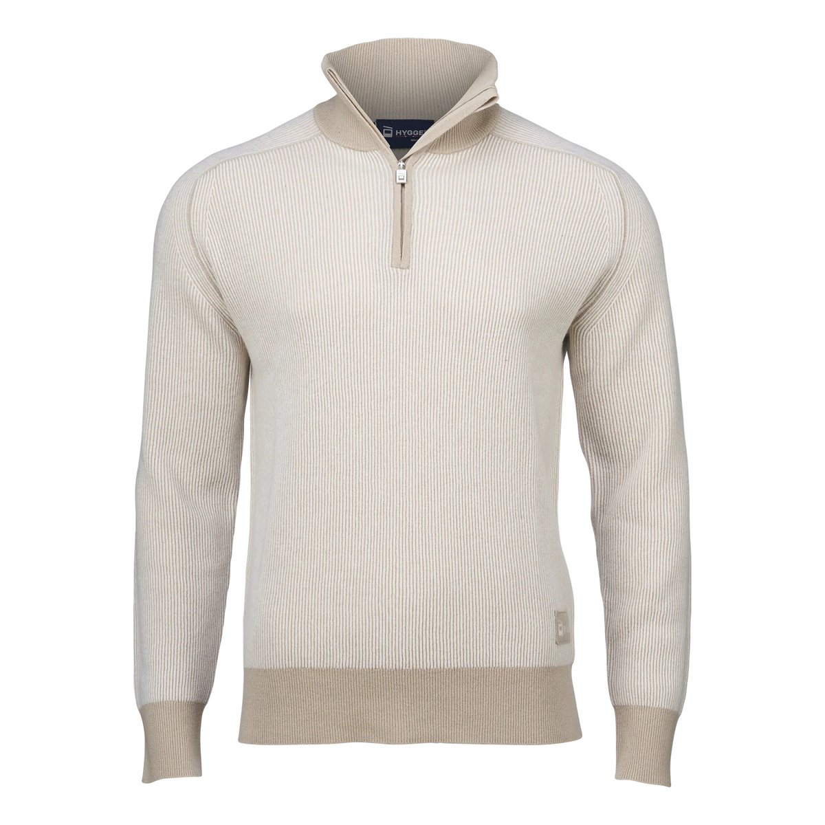 Hygge Men's Contrast Rib Half Zip Beige