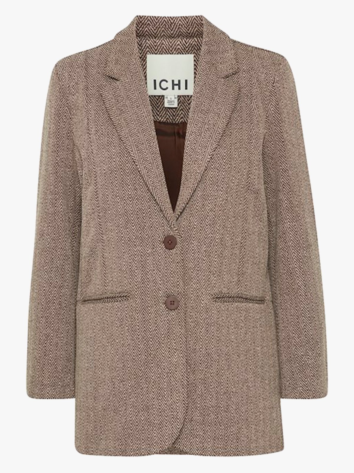 Ichi Kate Jaquard Oversize Blazer Java/Almond Milk Herringbone