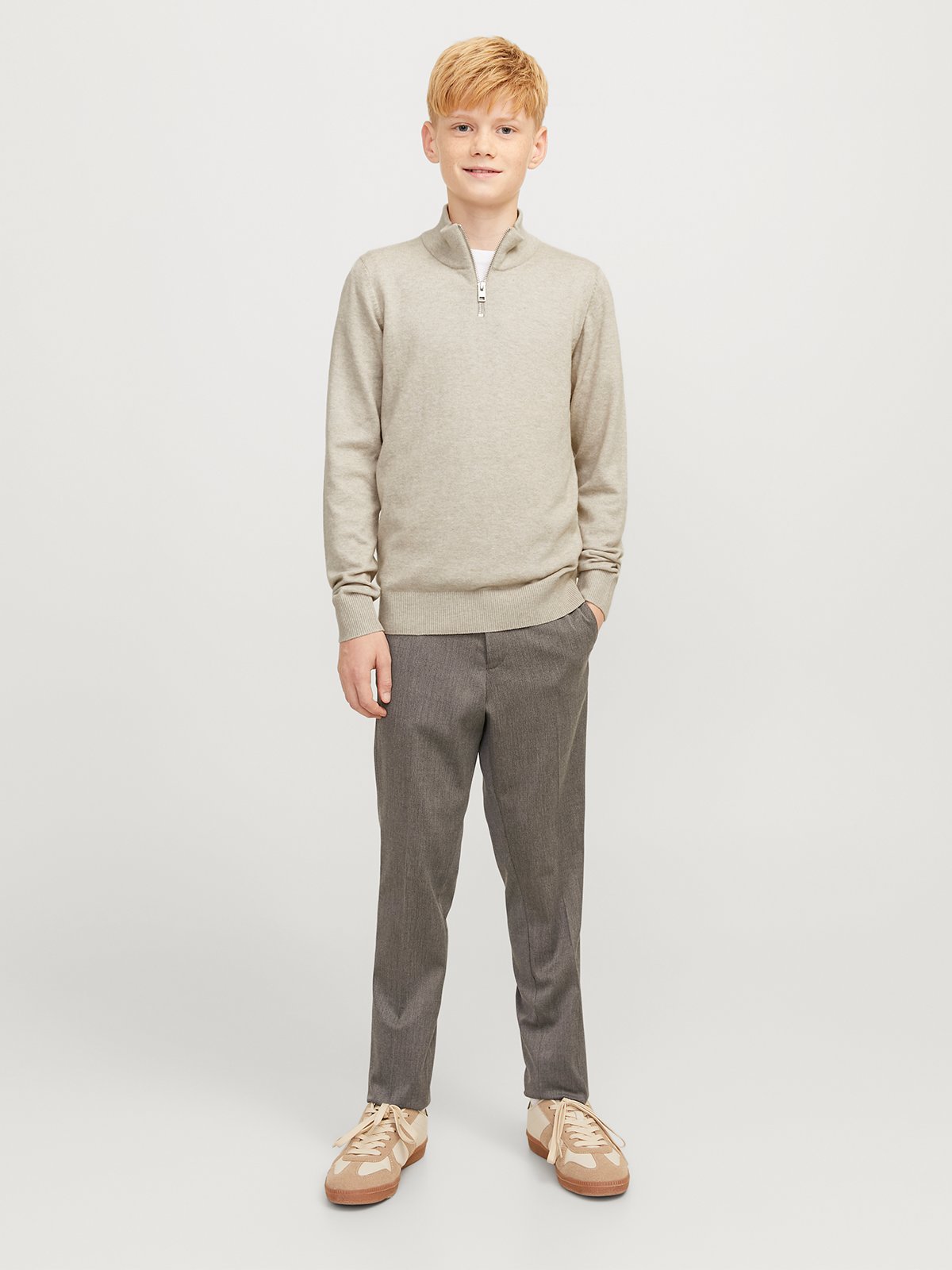 Jack and Jones Junior Junior Emil Knit Half Zip Junior Beige / Oatmel