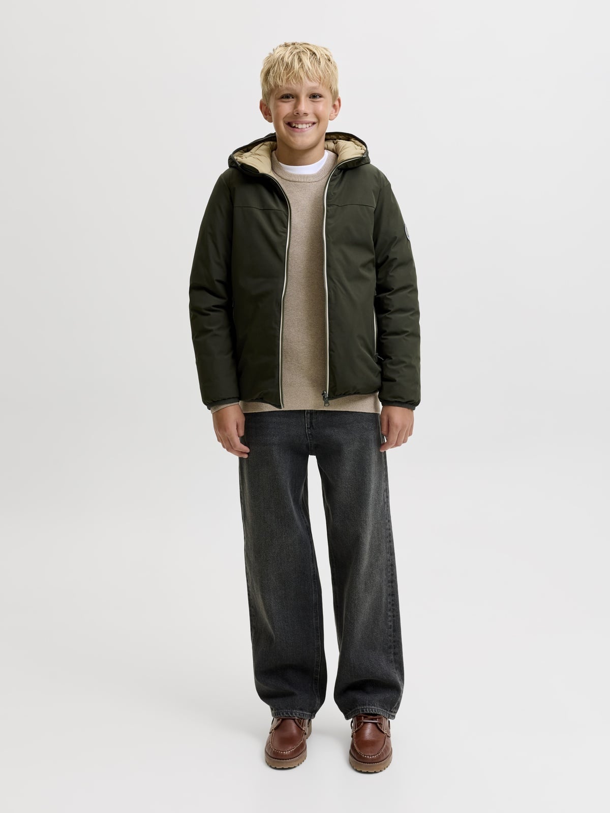 Jack and Jones Junior Milano Stitch Knit Crew Neck Greige