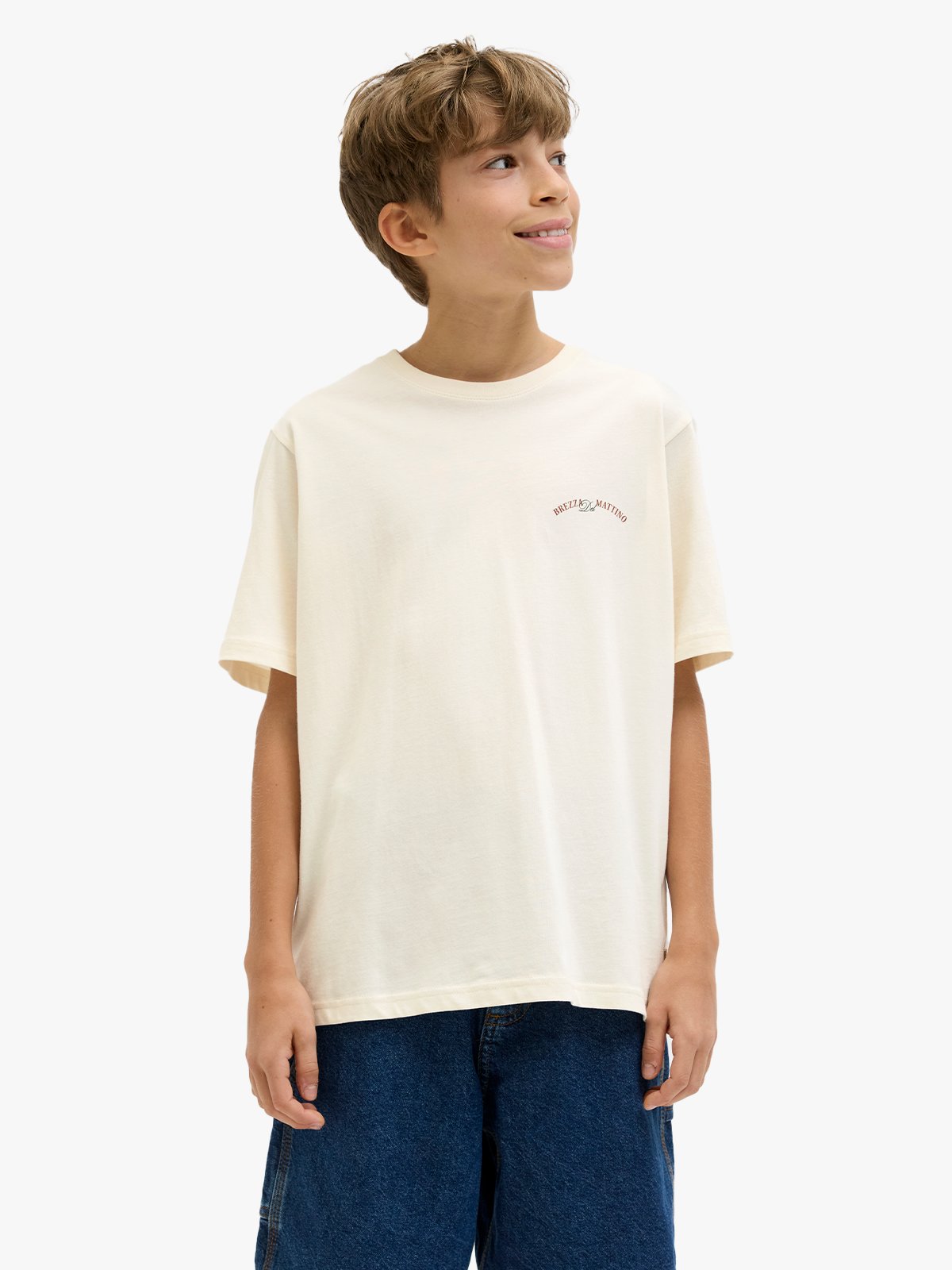 Jack and Jones Junior Hydra Cutout Tee Crew Neck Junior Antique White