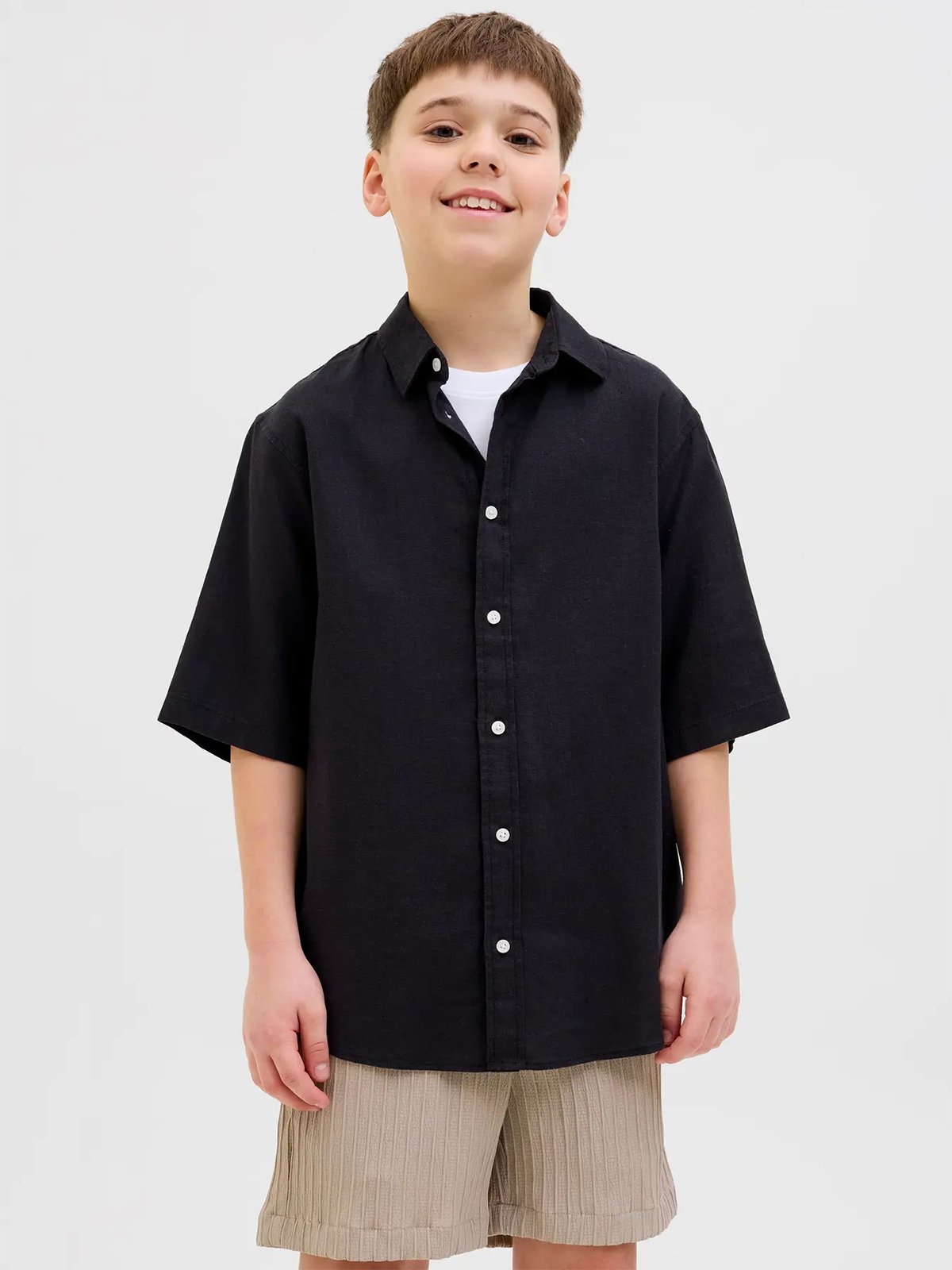 Jack and Jones Junior Paros Oversized Shirt Short Sleeve Junior Black