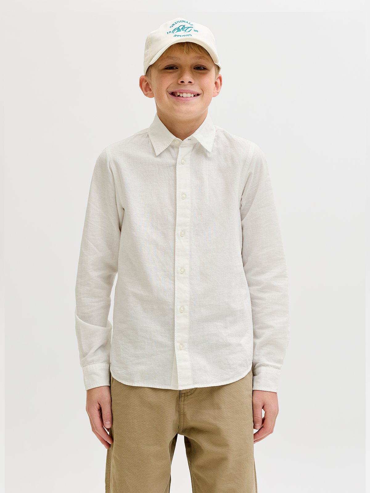 Jack and Jones Junior Junior Breeze Linen Blend Shirt Long Sleeve White