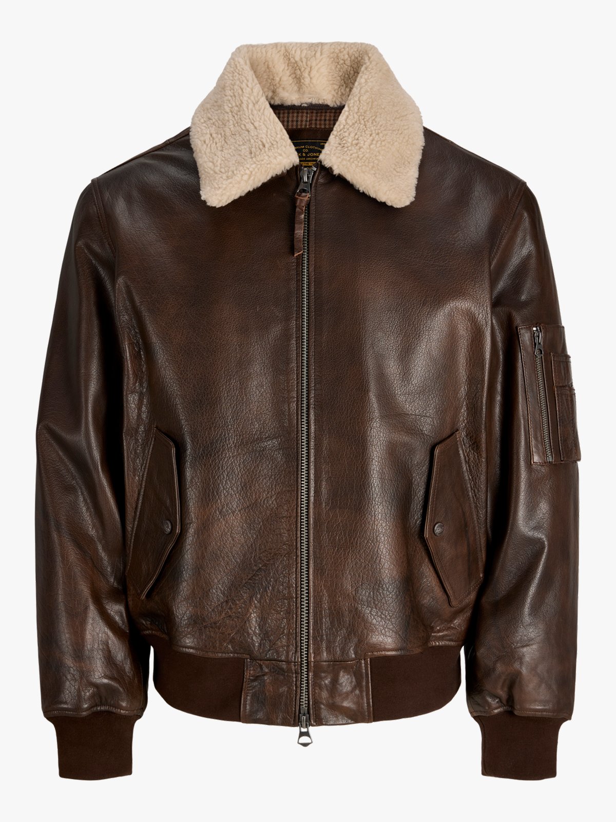 Jack & Jones Hugh Leather Bomber Jacket Espresso