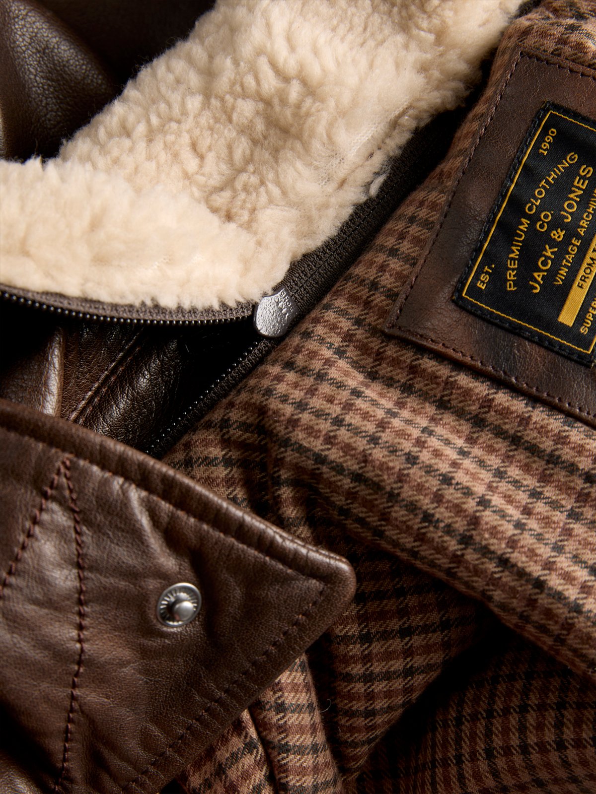Jack & Jones Hugh Leather Bomber Jacket Espresso