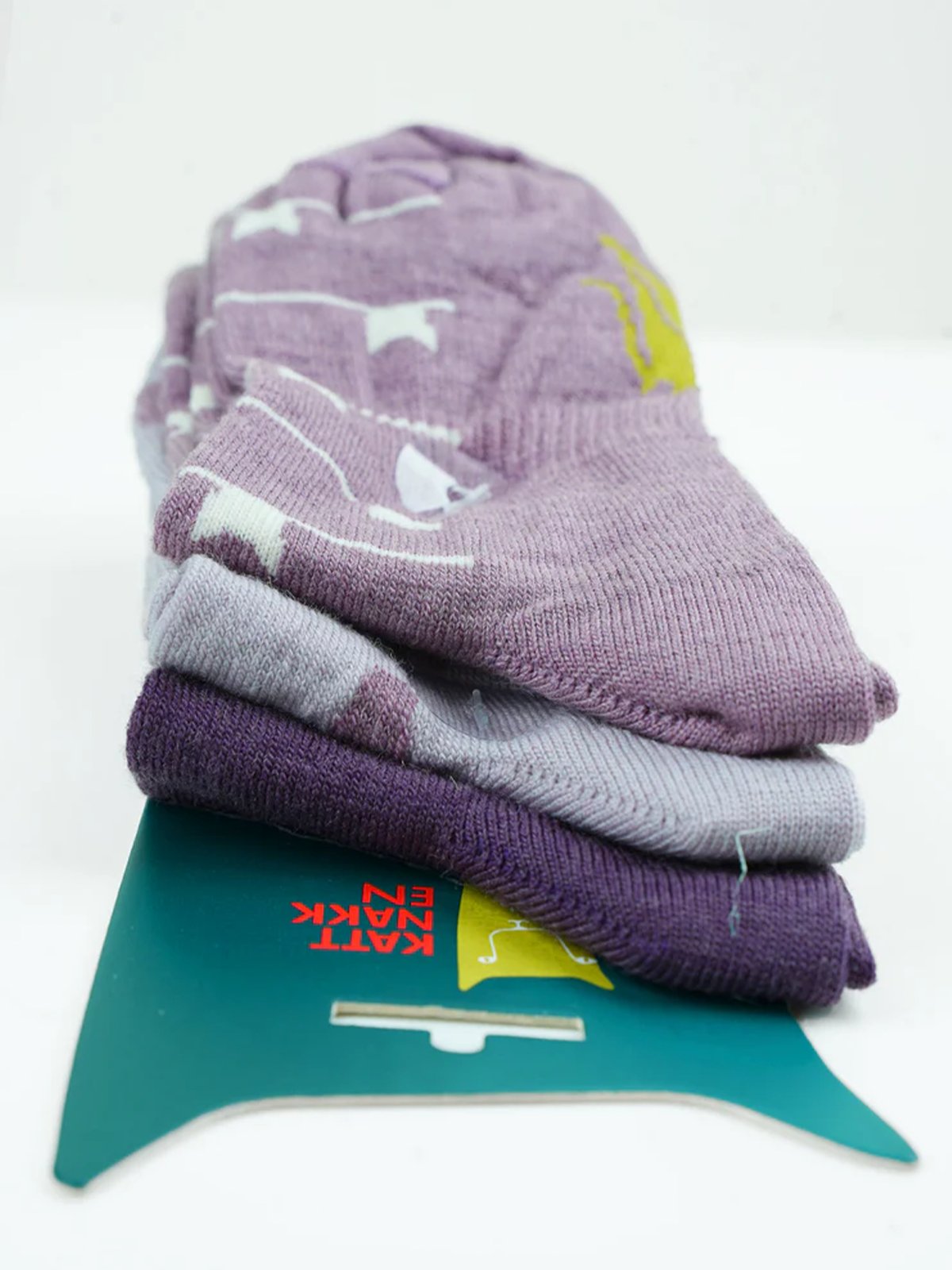 Kattnakken Ullsokk 3-pakk med mønster Barn Fiol