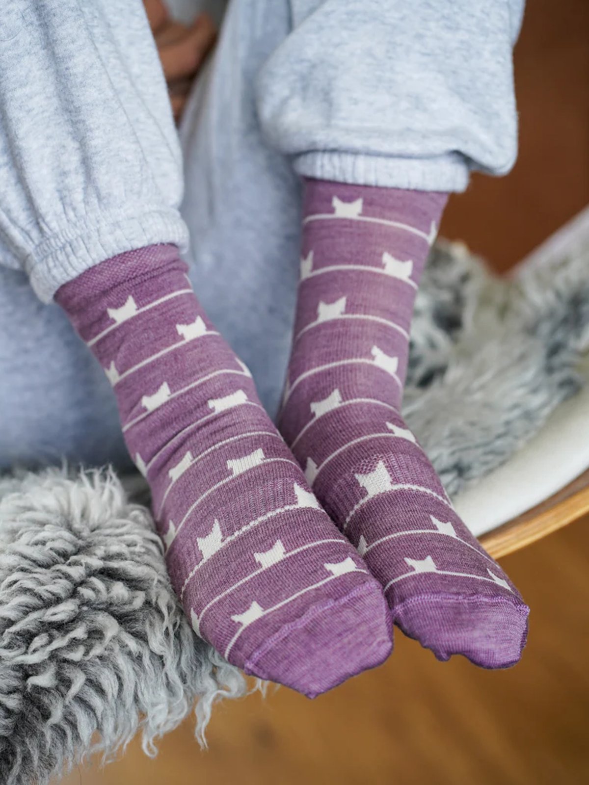 Kattnakken Ullsokk 3-pakk med mønster Barn Fiol