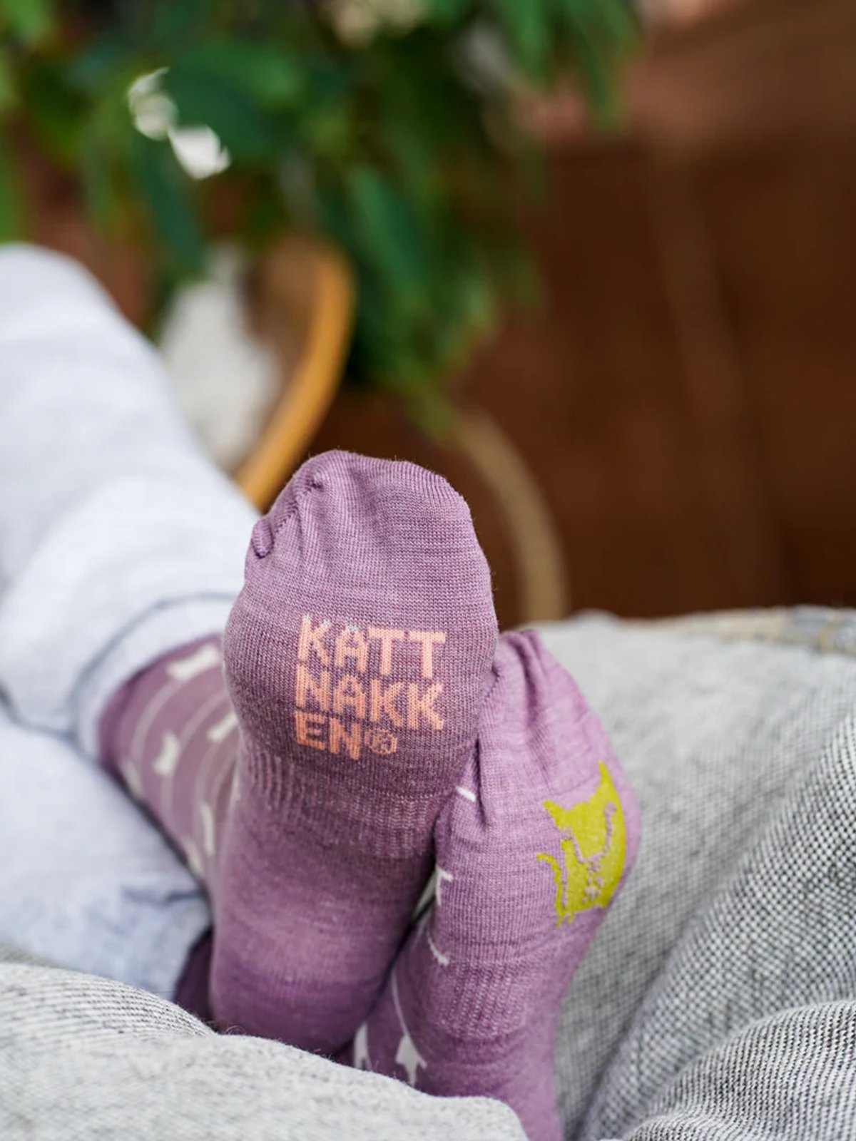 Kattnakken Ullsokk 3-pakk med mønster Barn Fiol