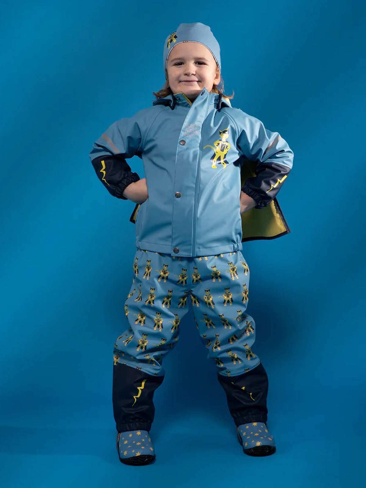 Kattnakken Regnsett Plask Superhelt Superblå