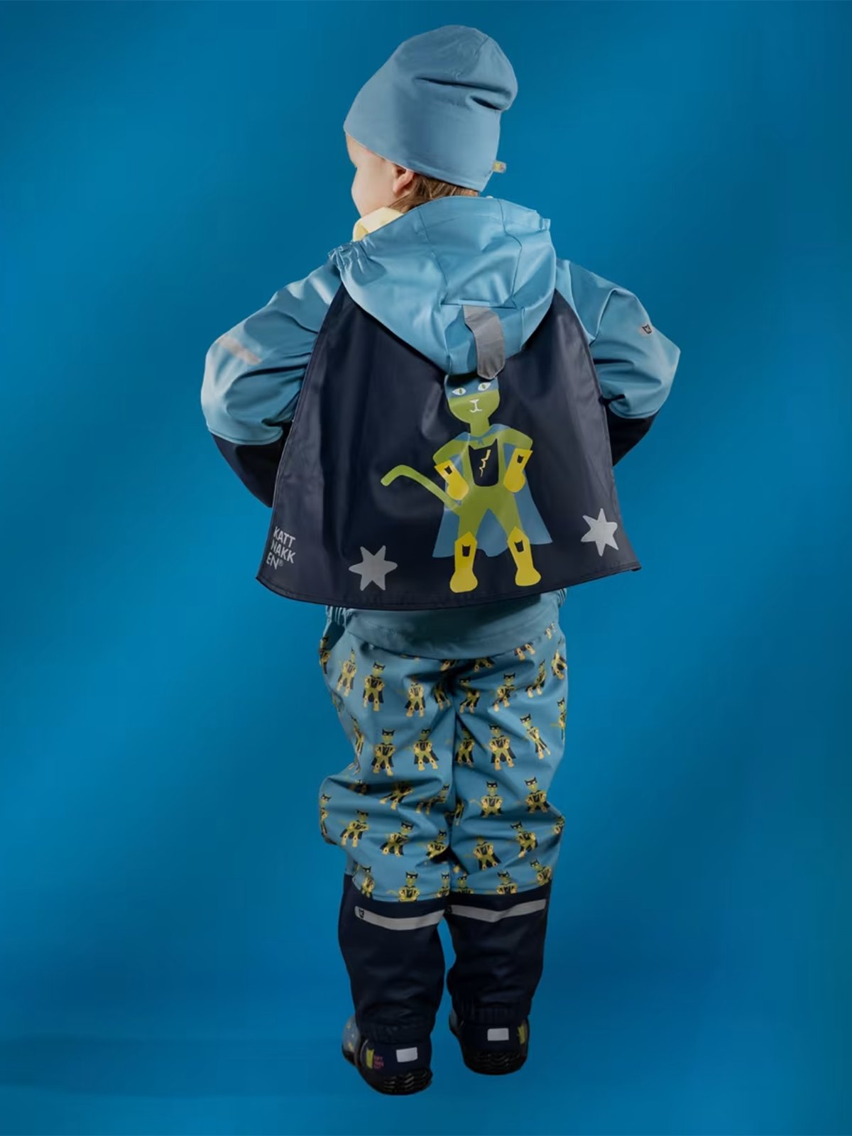 Kattnakken Regnsett Plask Superhelt Superblå