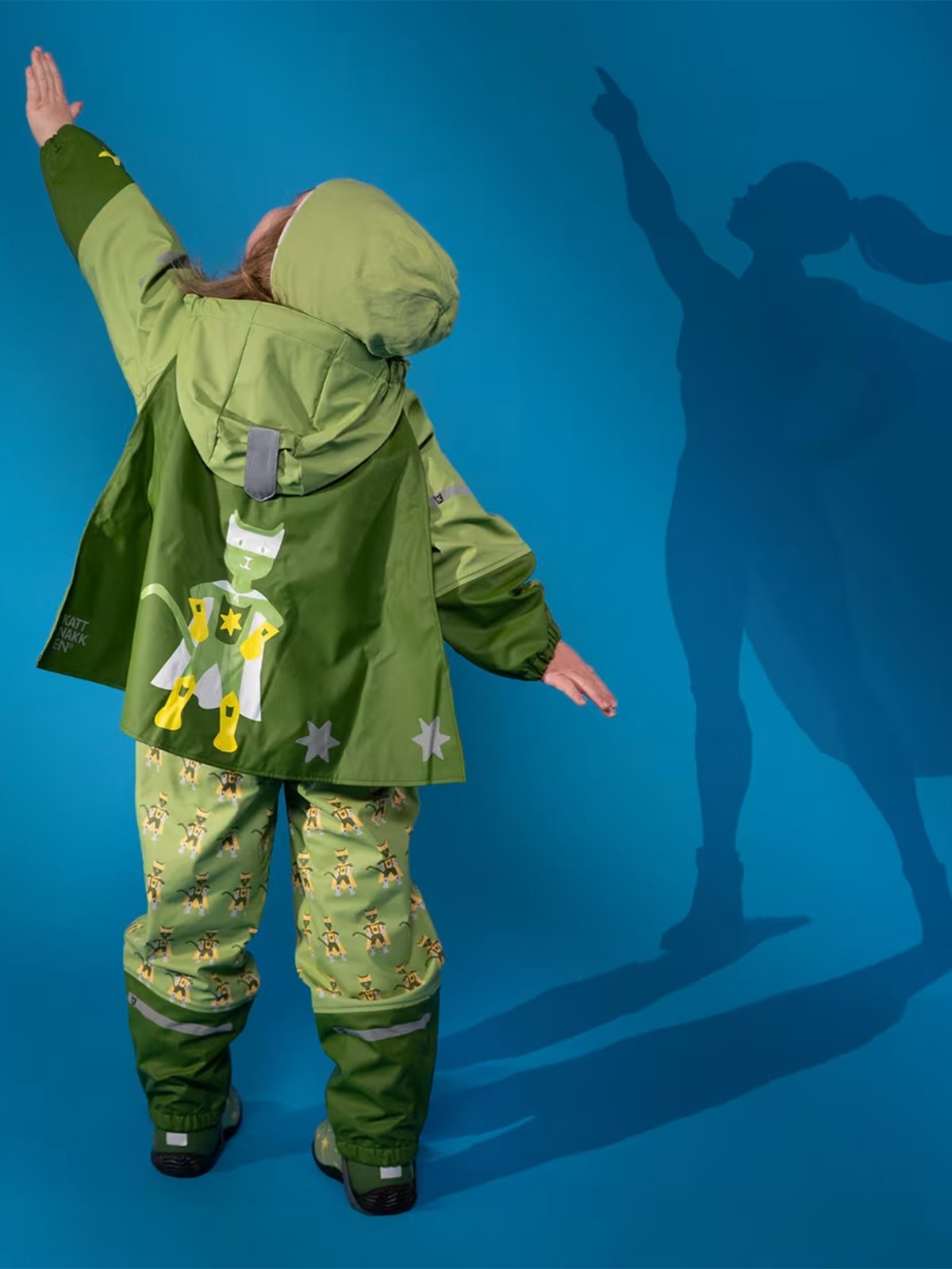 Kattnakken Regnsett Plask Superhelt Supergrønn