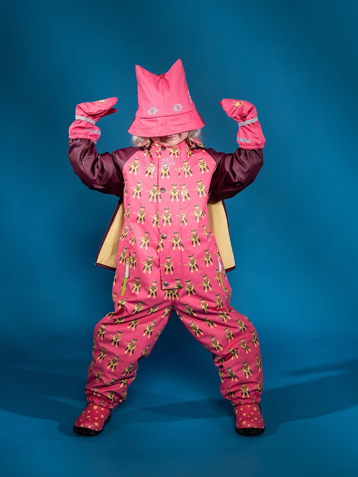 Kattnakken Vinterregndress Slaps Superhelt Superrosa