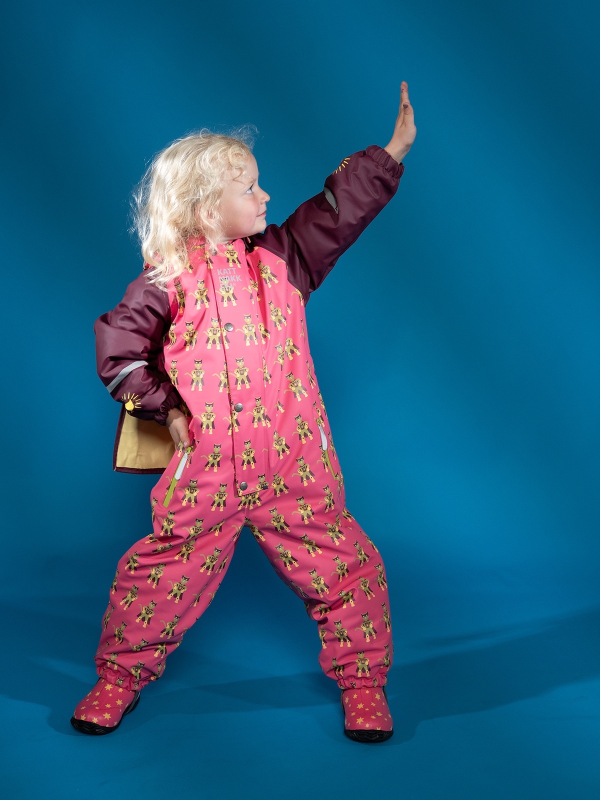 Kattnakken Vinterregndress Slaps Superhelt Superrosa
