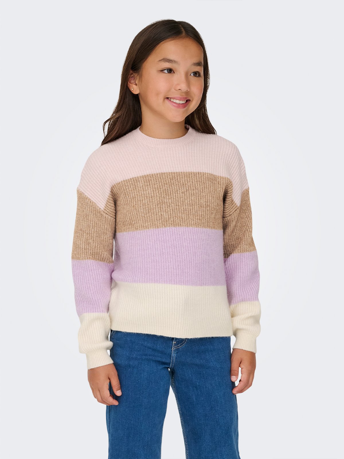 Kids Only Sandy Long Sleeve Stripe Pullover Knit Sepia Rose